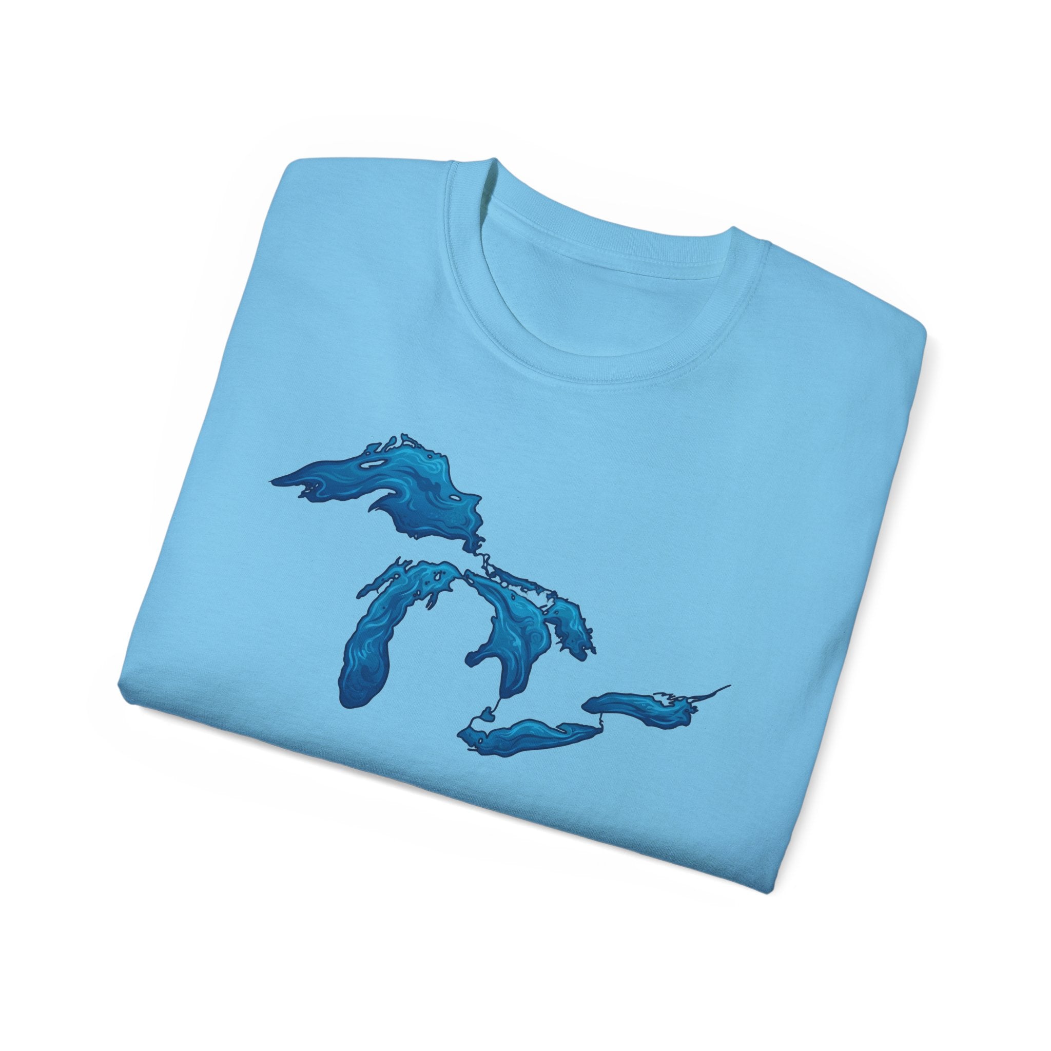 Great Lakes Map T-Shirt — Stylized Blue Lakes Tee