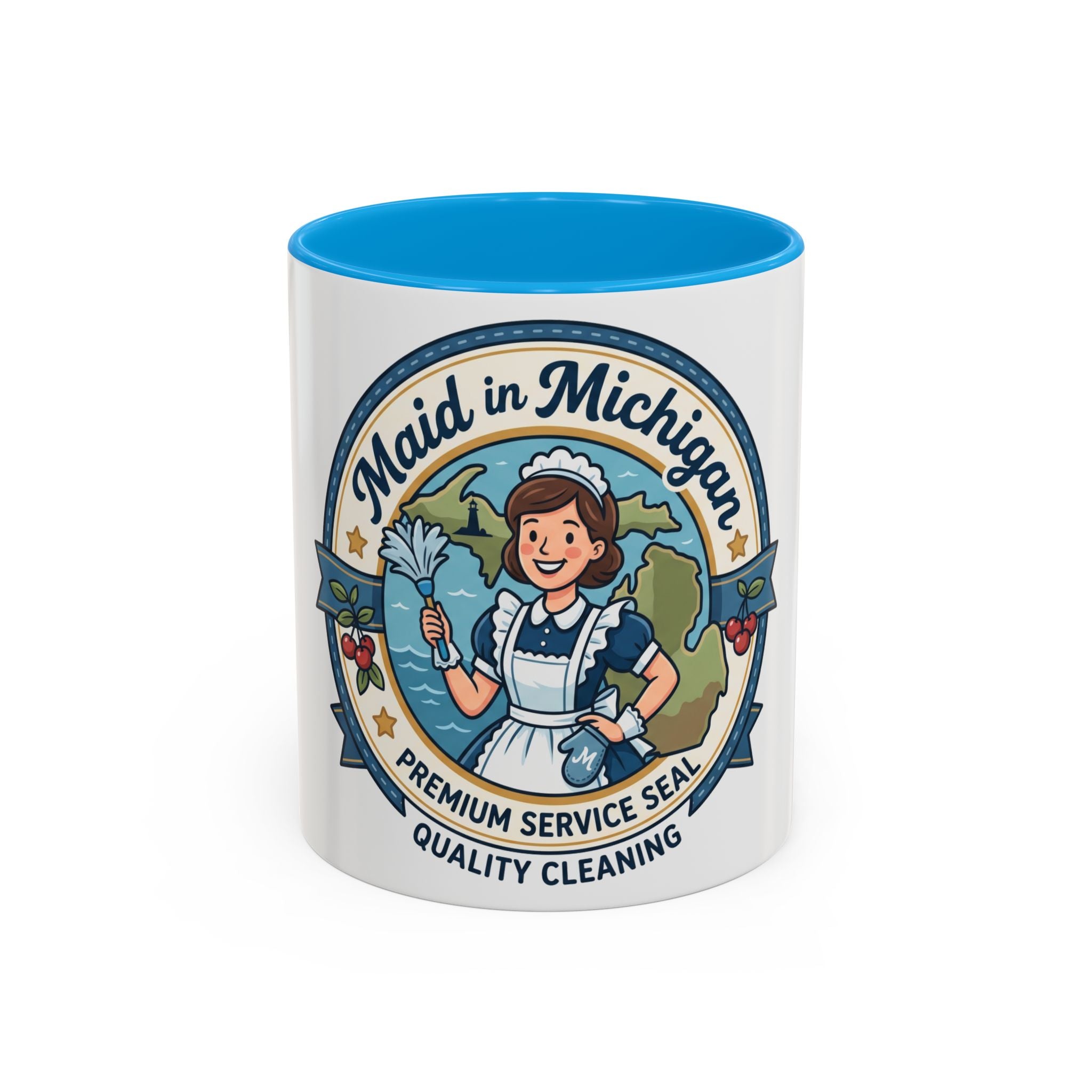 Maid in Michigan Coffee Mug — Retro Housekeeper Logo (11oz/15oz)