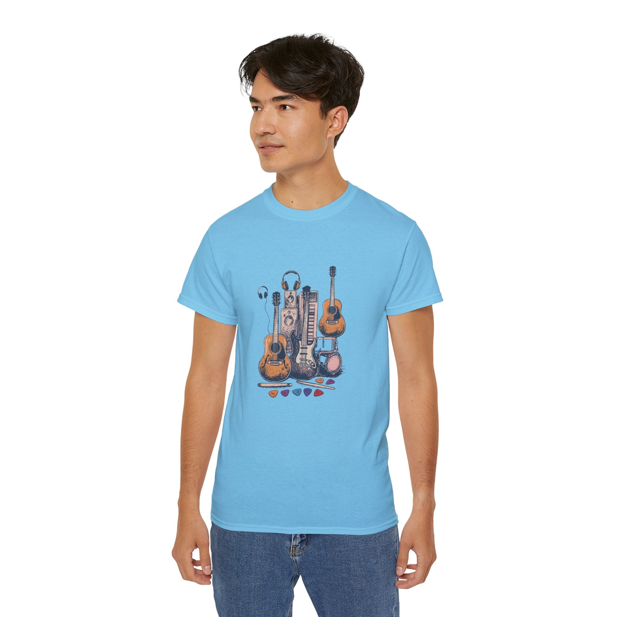 Acoustic Instrument Tee — Guitar, Ukulele & Headphones Graphic T-Shirt