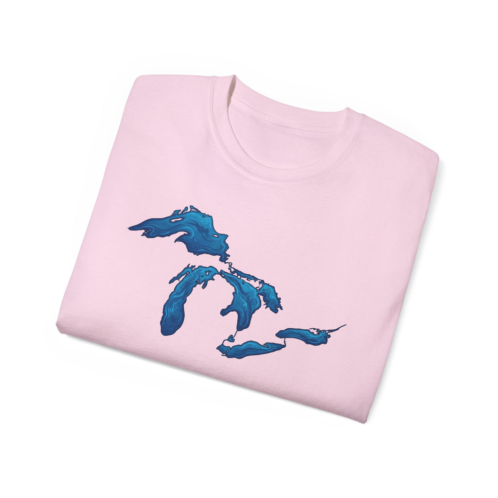 Great Lakes Map T-Shirt — Stylized Blue Lakes Tee