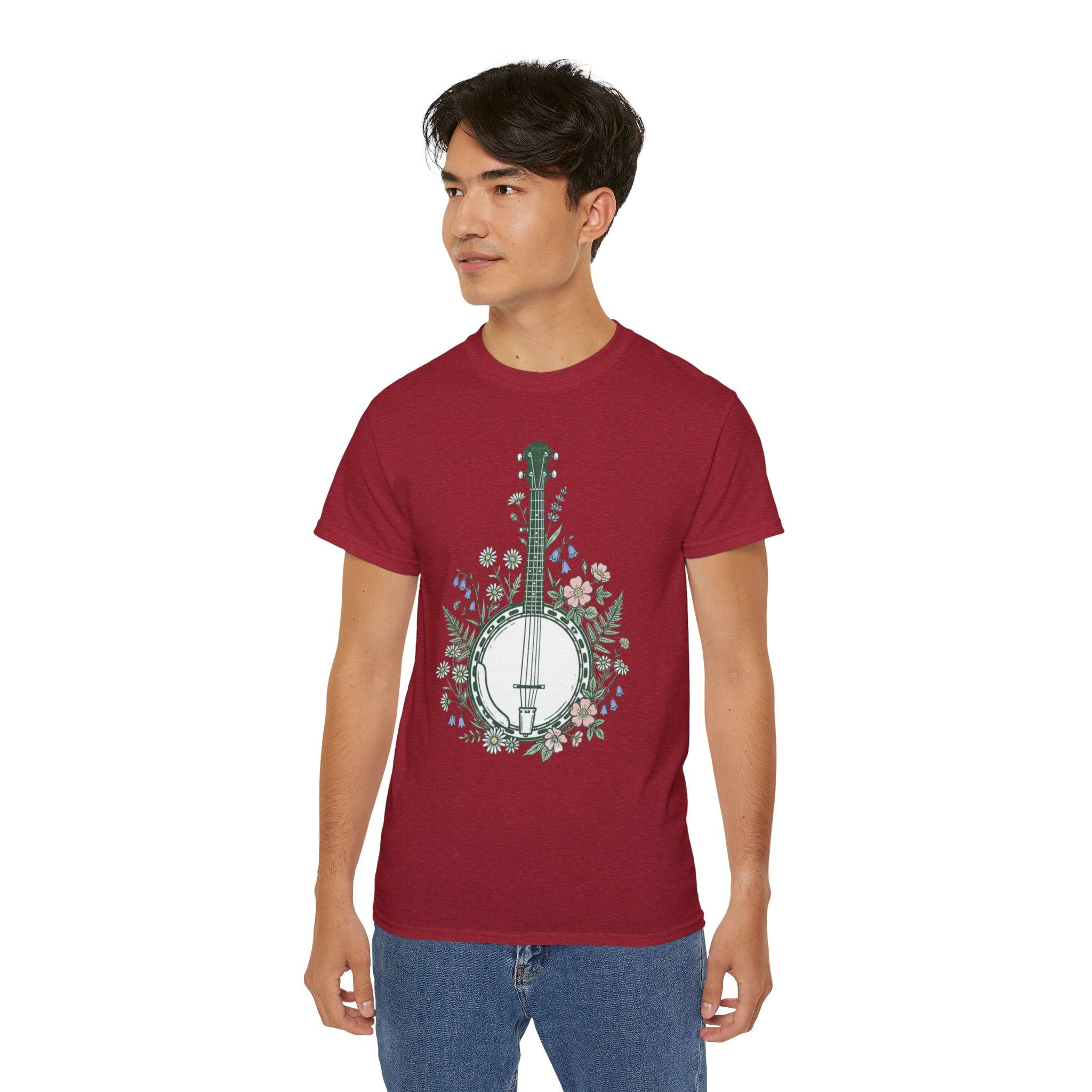 Floral Banjo Tee — Botanical Music Graphic T-Shirt