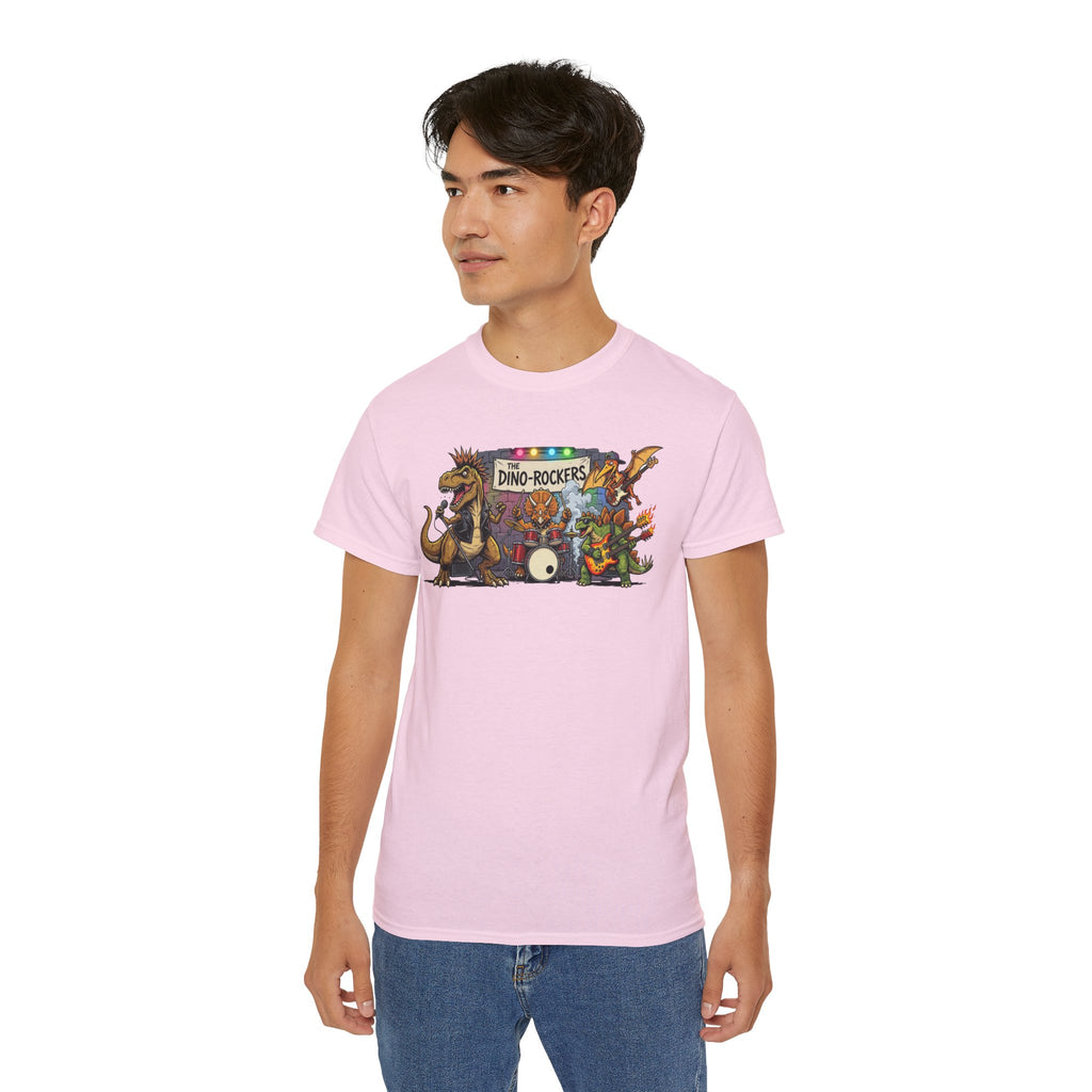 Dino Rockers T-Shirt – Retro Dinosaur Band Graphic Tee