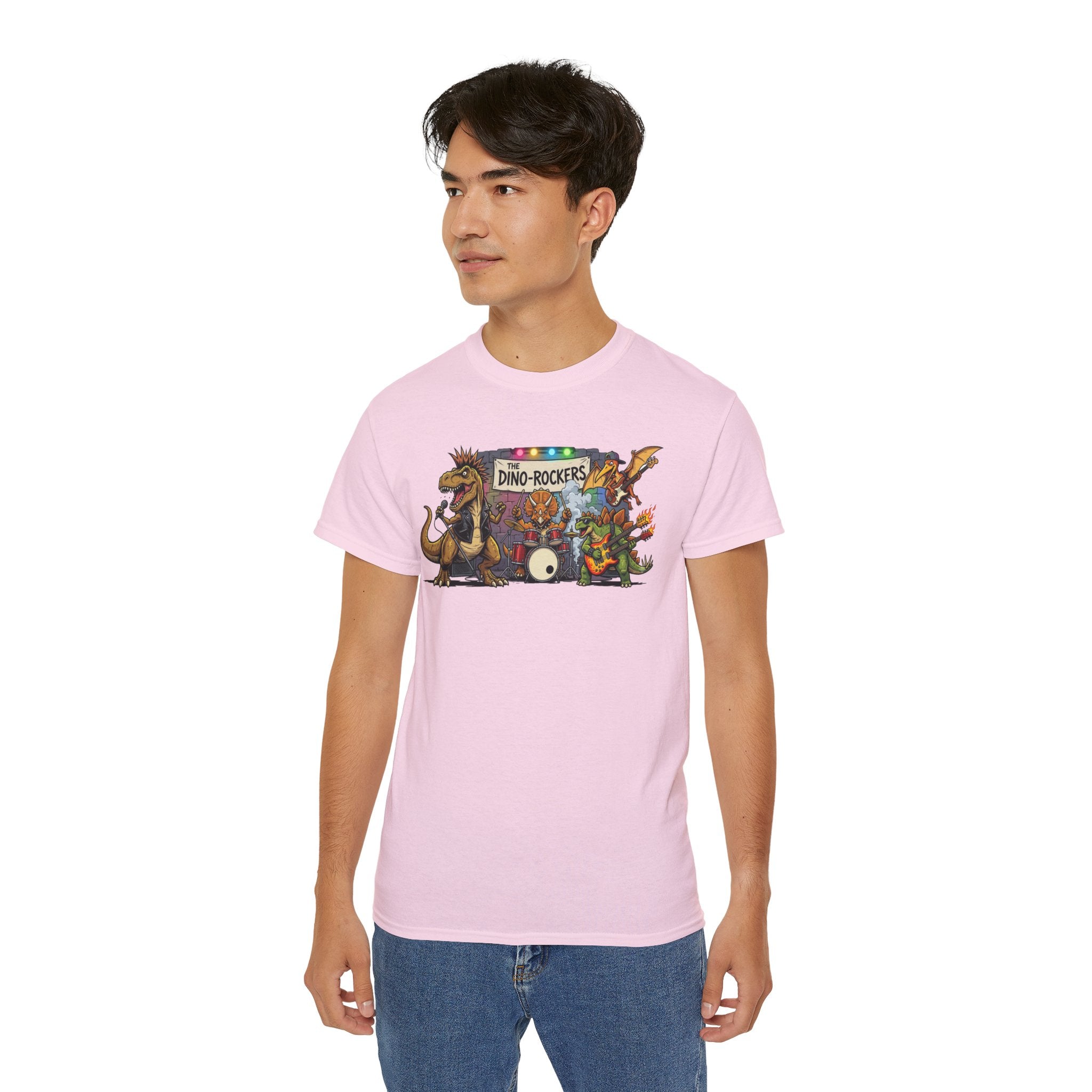 Dino Rockers T-Shirt – Retro Dinosaur Band Graphic Tee