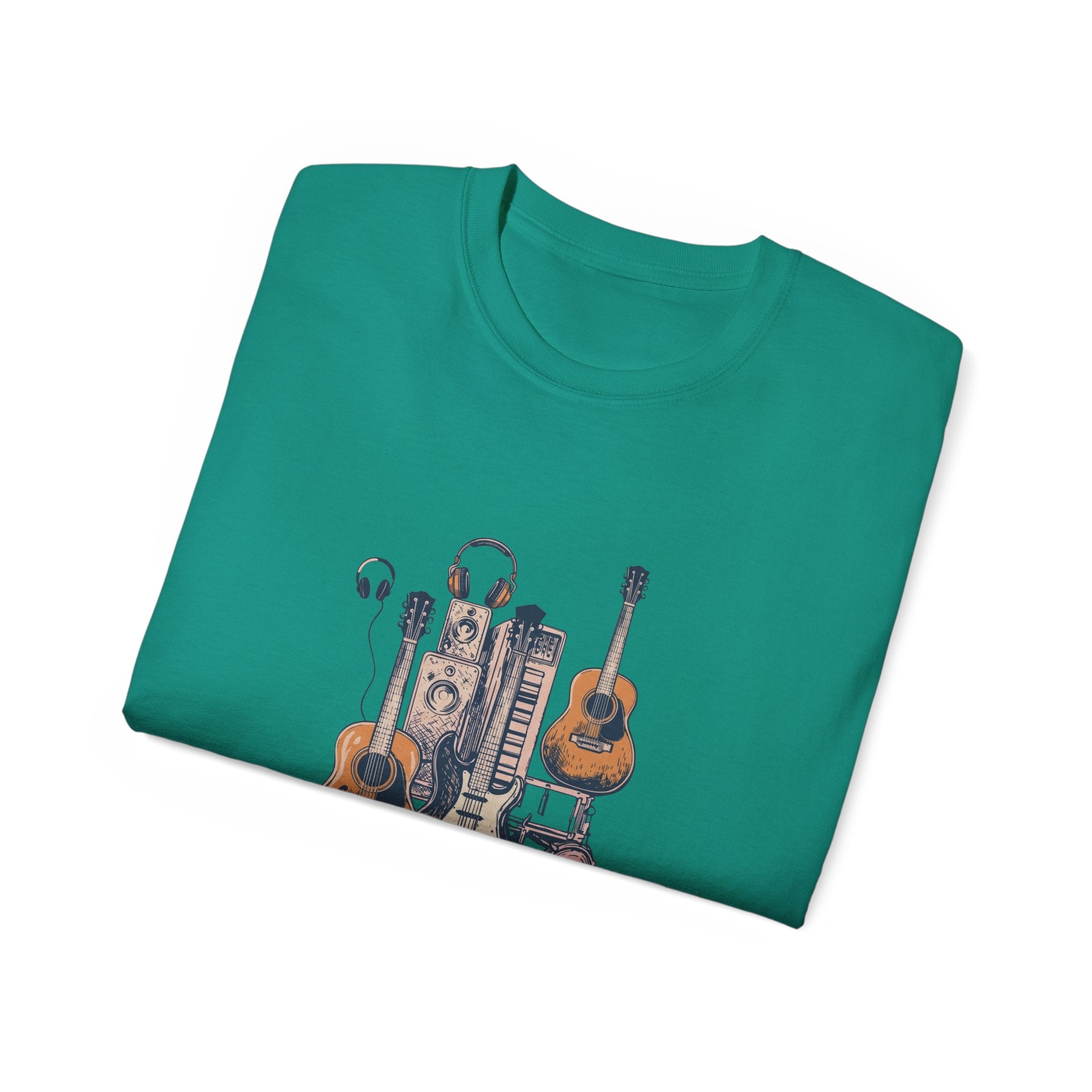 Acoustic Instrument Tee — Guitar, Ukulele & Headphones Graphic T-Shirt