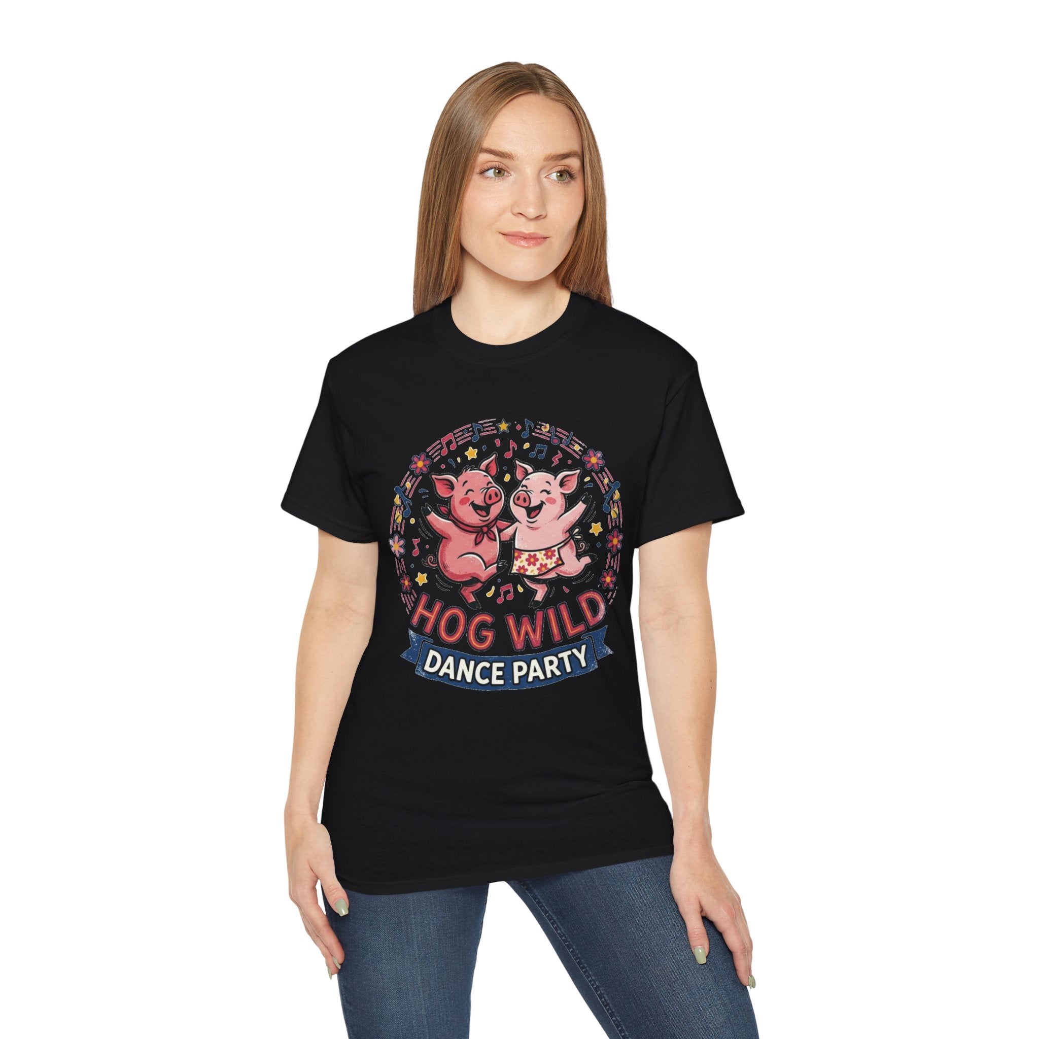 Hog Wild Dance Party Tee — Cute Dancing Pigs Graphic T-Shirt