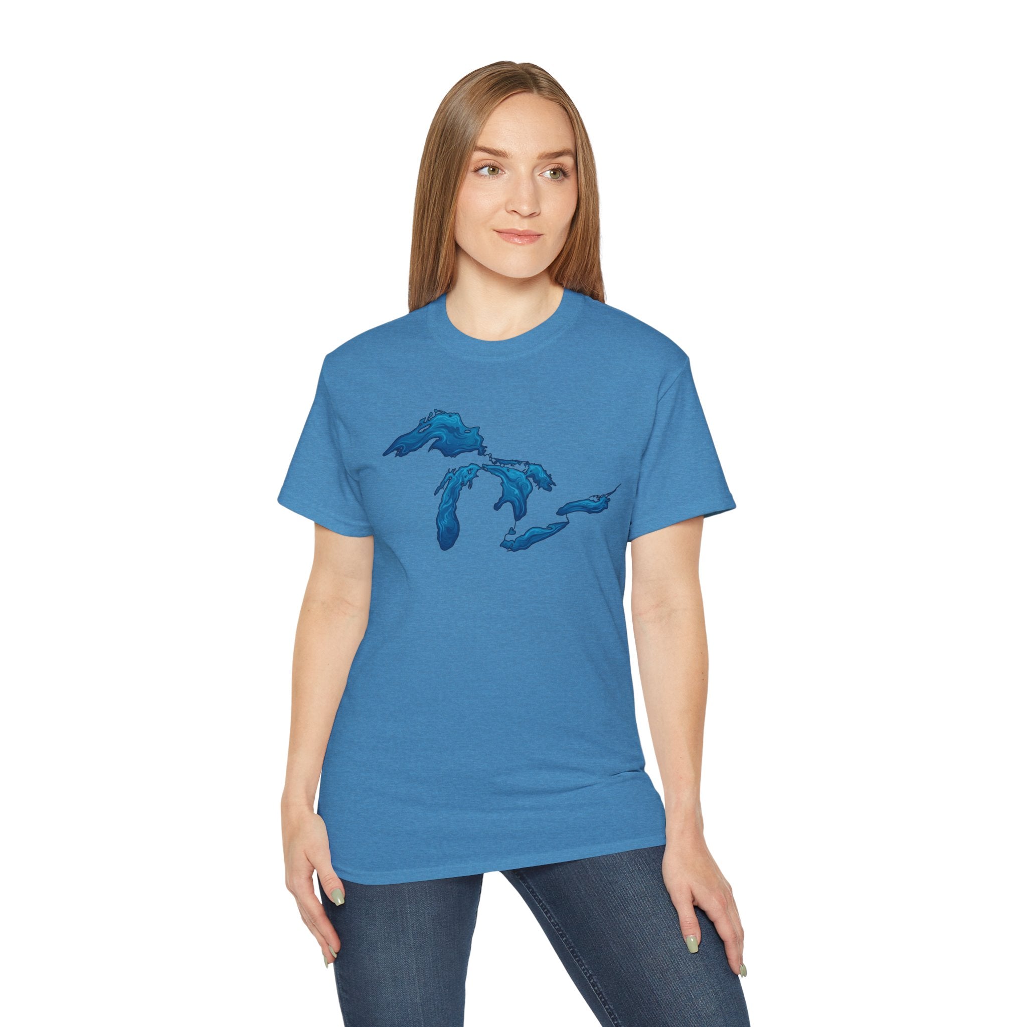 Great Lakes Map T-Shirt — Stylized Blue Lakes Tee