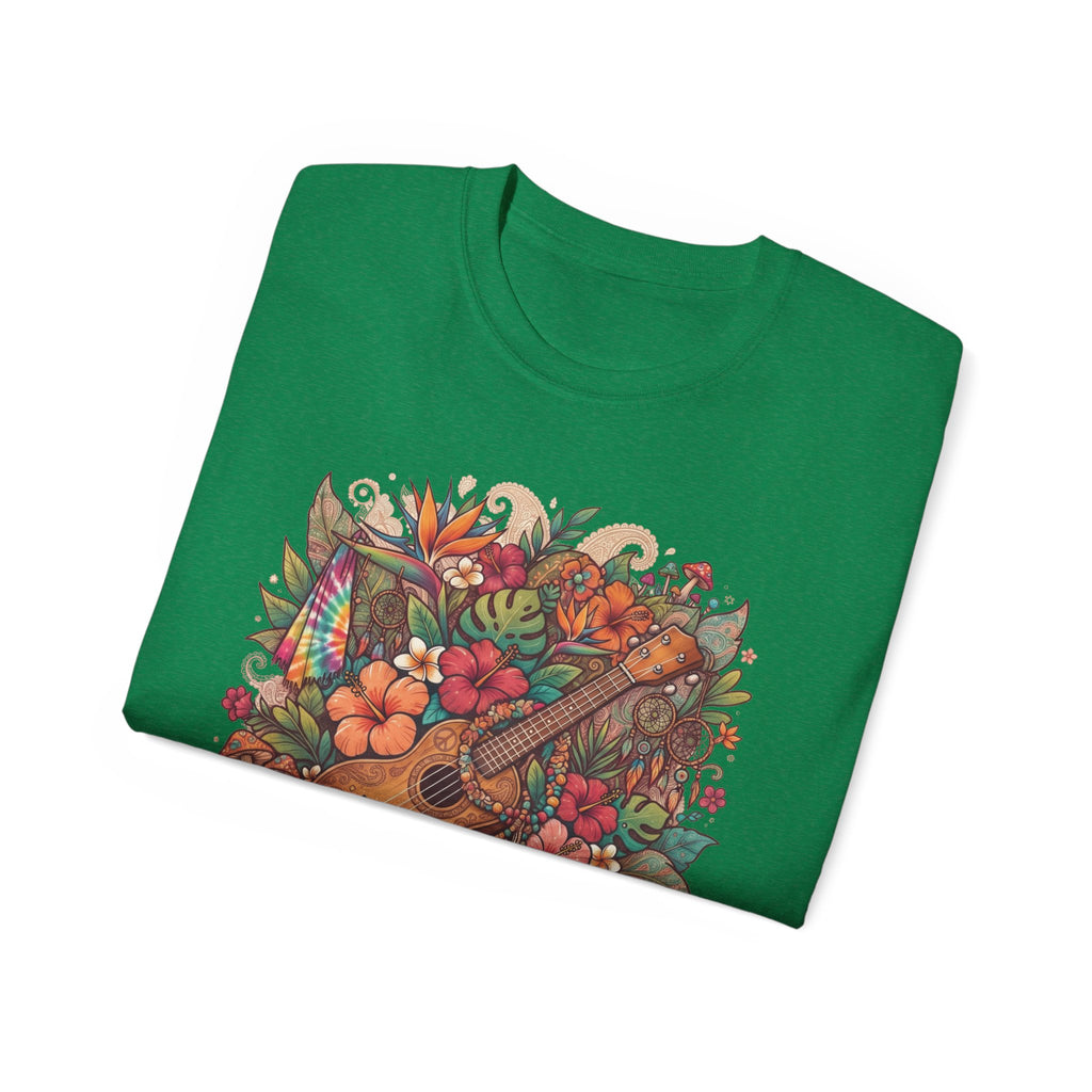 Floral Ukulele T-Shirt — Tropical Guitar & Hibiscus Flower Tee