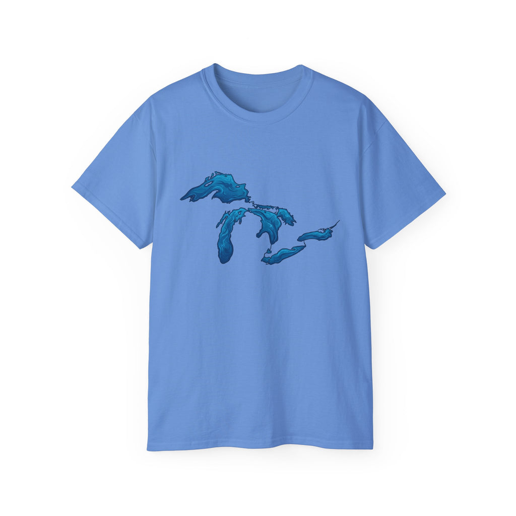 Great Lakes Map T-Shirt — Blue Michigan & Lakes Graphic Tee