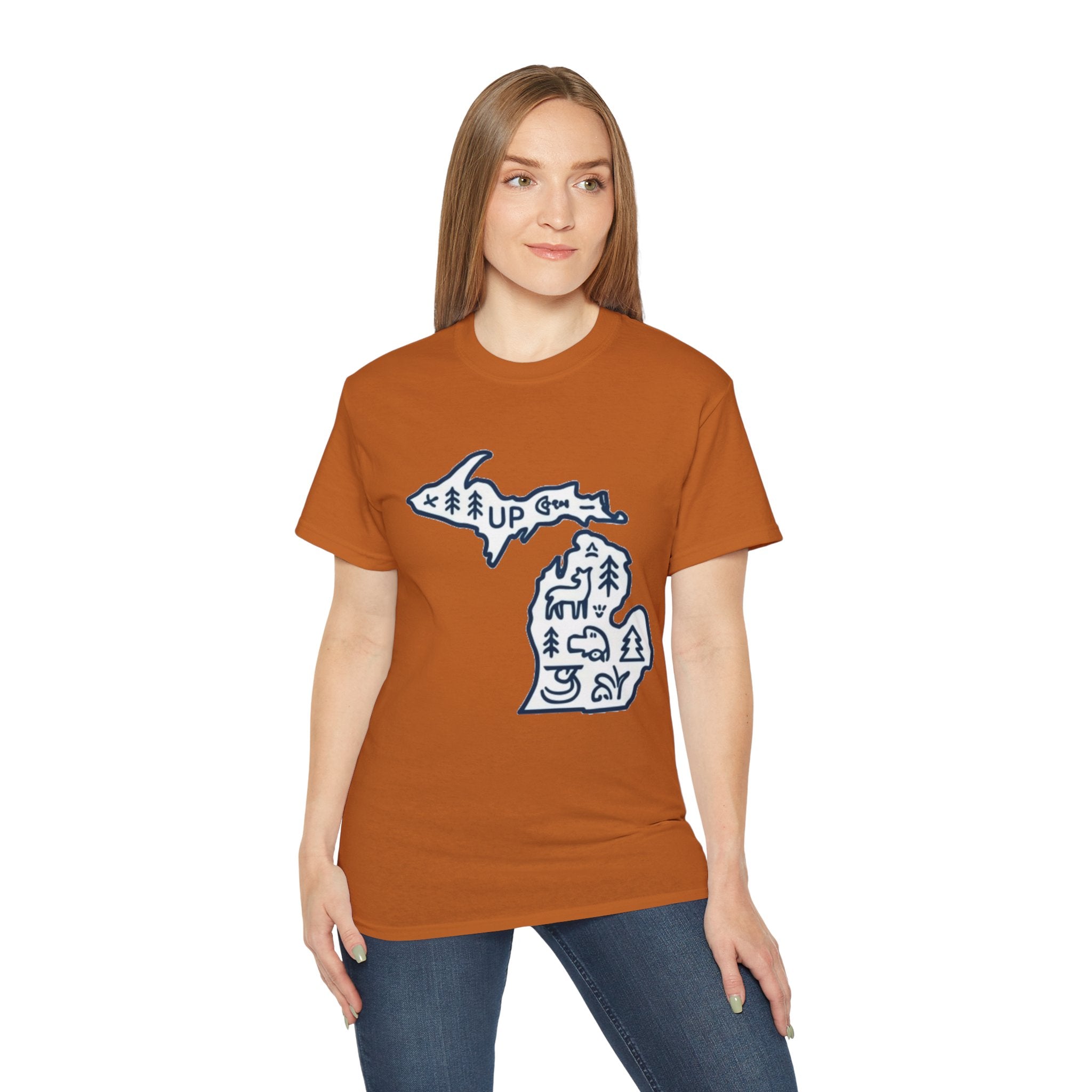 Michigan Outdoor Map T-Shirt — UP & Lower Peninsula Nature Design