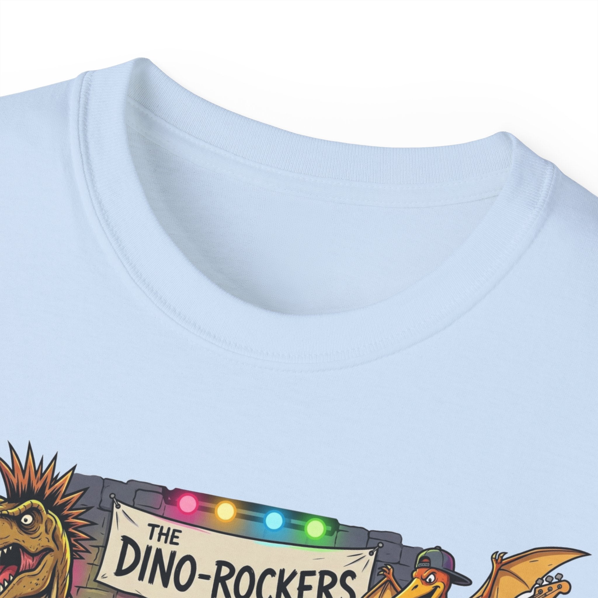 Dino Rockers T-Shirt – Retro Dinosaur Band Graphic Tee