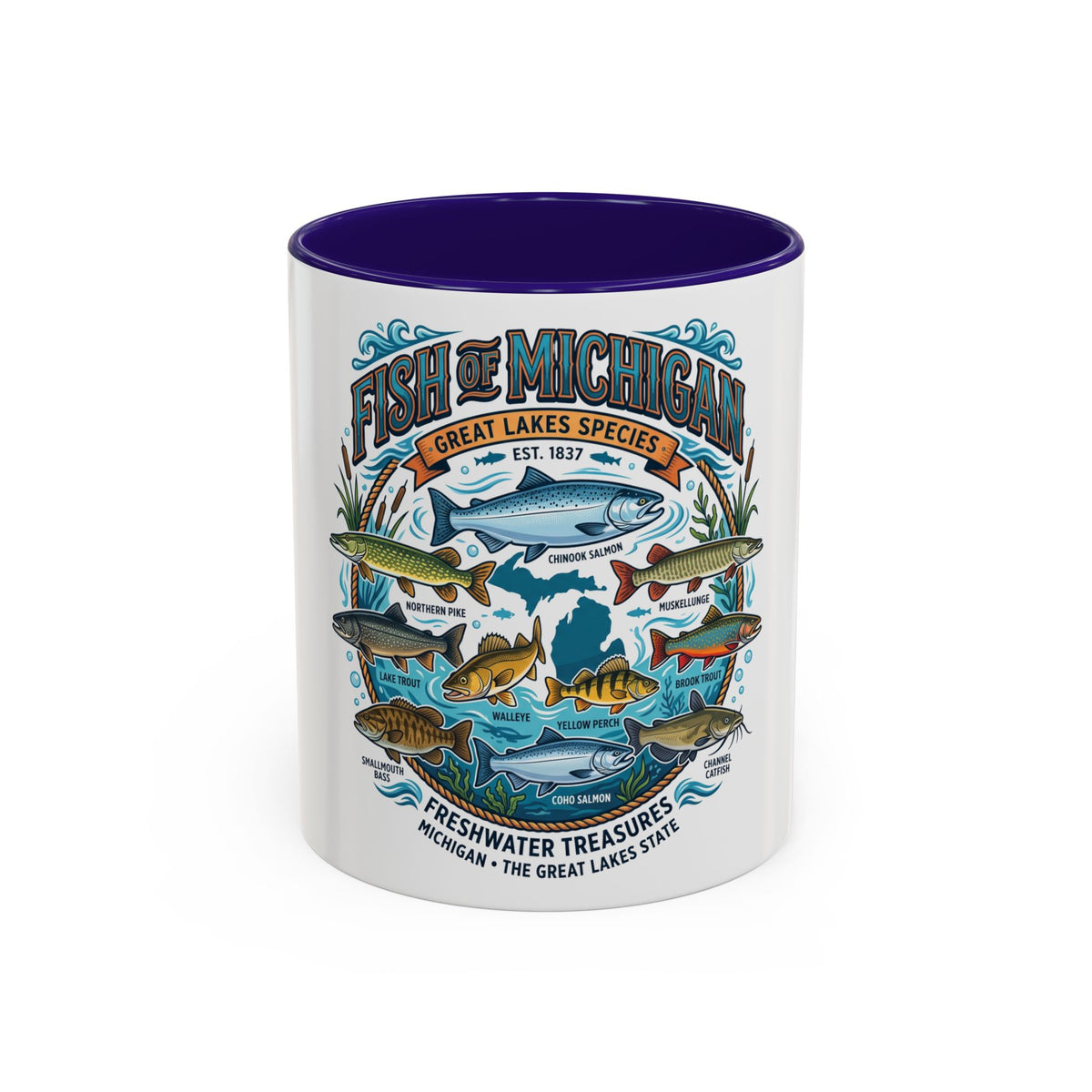 Fish of Michigan Mug — Great Lakes Freshwater Fish Illustration (11oz & 15oz)