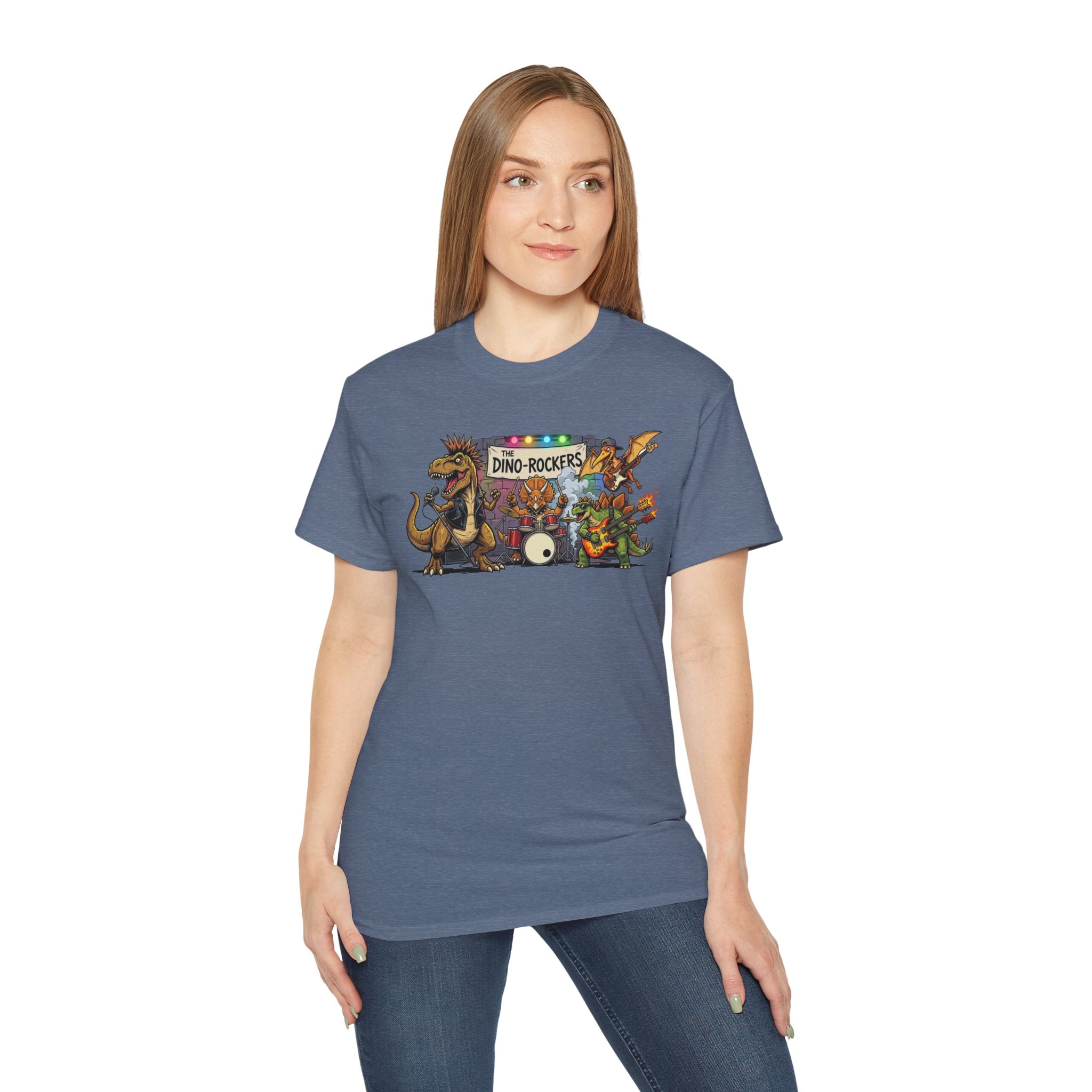 Dino Rockers T-Shirt – Retro Dinosaur Band Graphic Tee