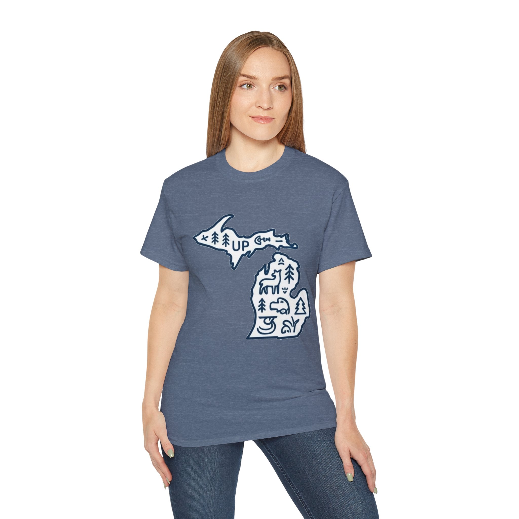 Michigan Outdoor Map T-Shirt — UP & Lower Peninsula Nature Design