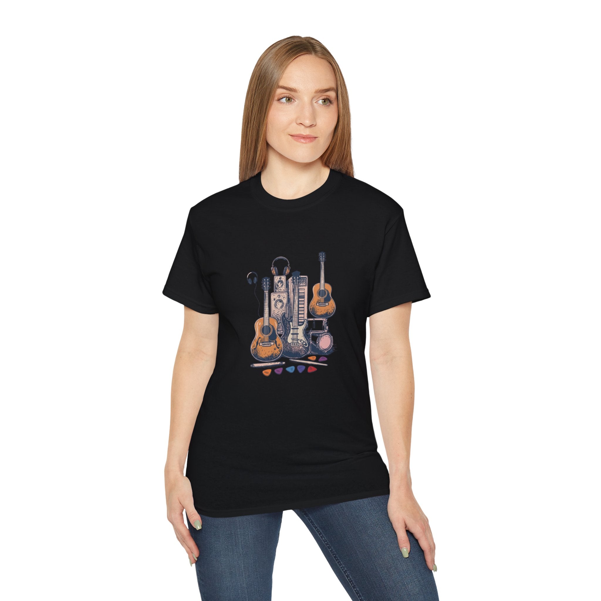 Acoustic Instrument Tee — Guitar, Ukulele & Headphones Graphic T-Shirt