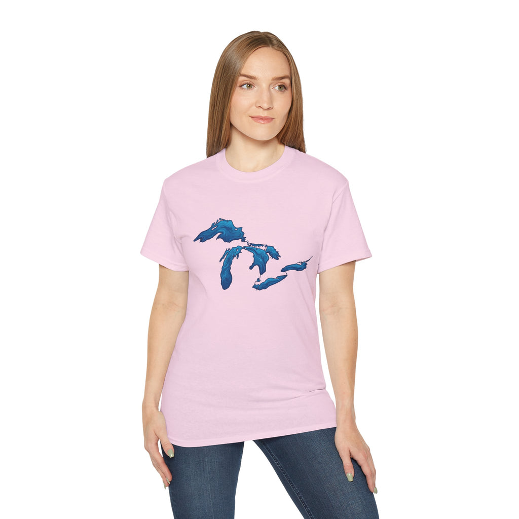 Great Lakes Map T-Shirt — Blue Michigan & Lakes Graphic Tee