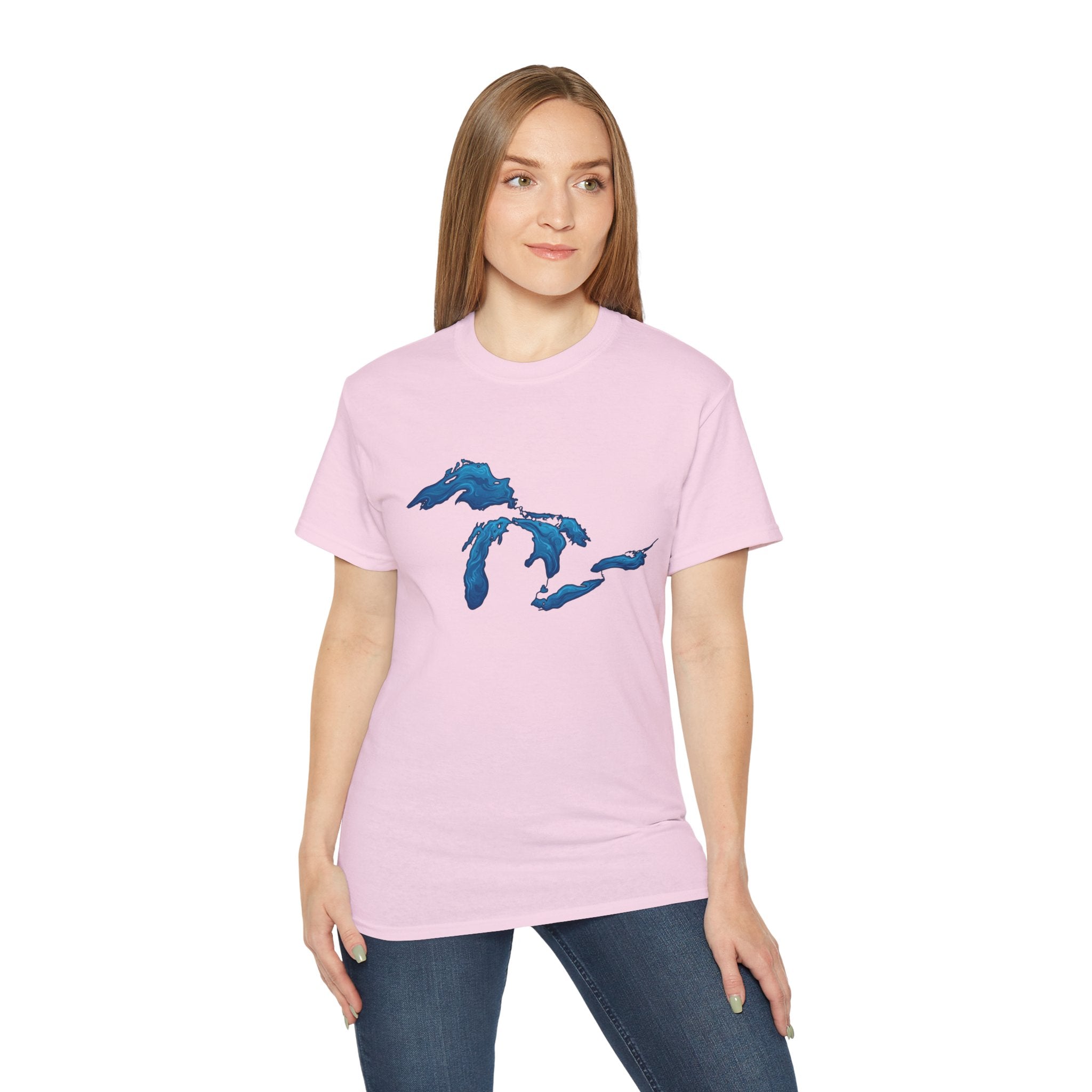 Great Lakes Map T-Shirt — Blue Michigan & Lakes Graphic Tee