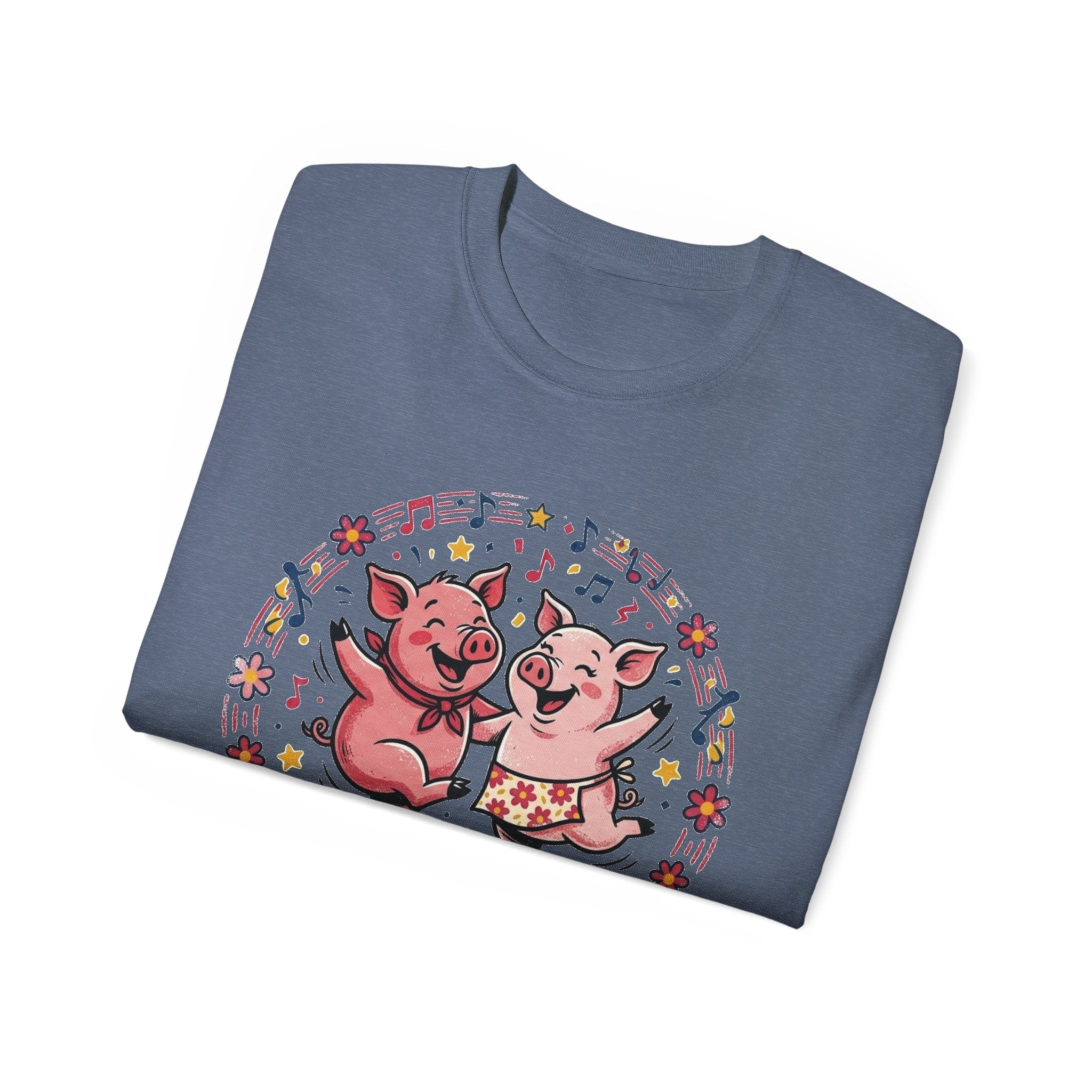 Hog Wild Dance Party Tee — Cute Dancing Pigs Graphic T-Shirt