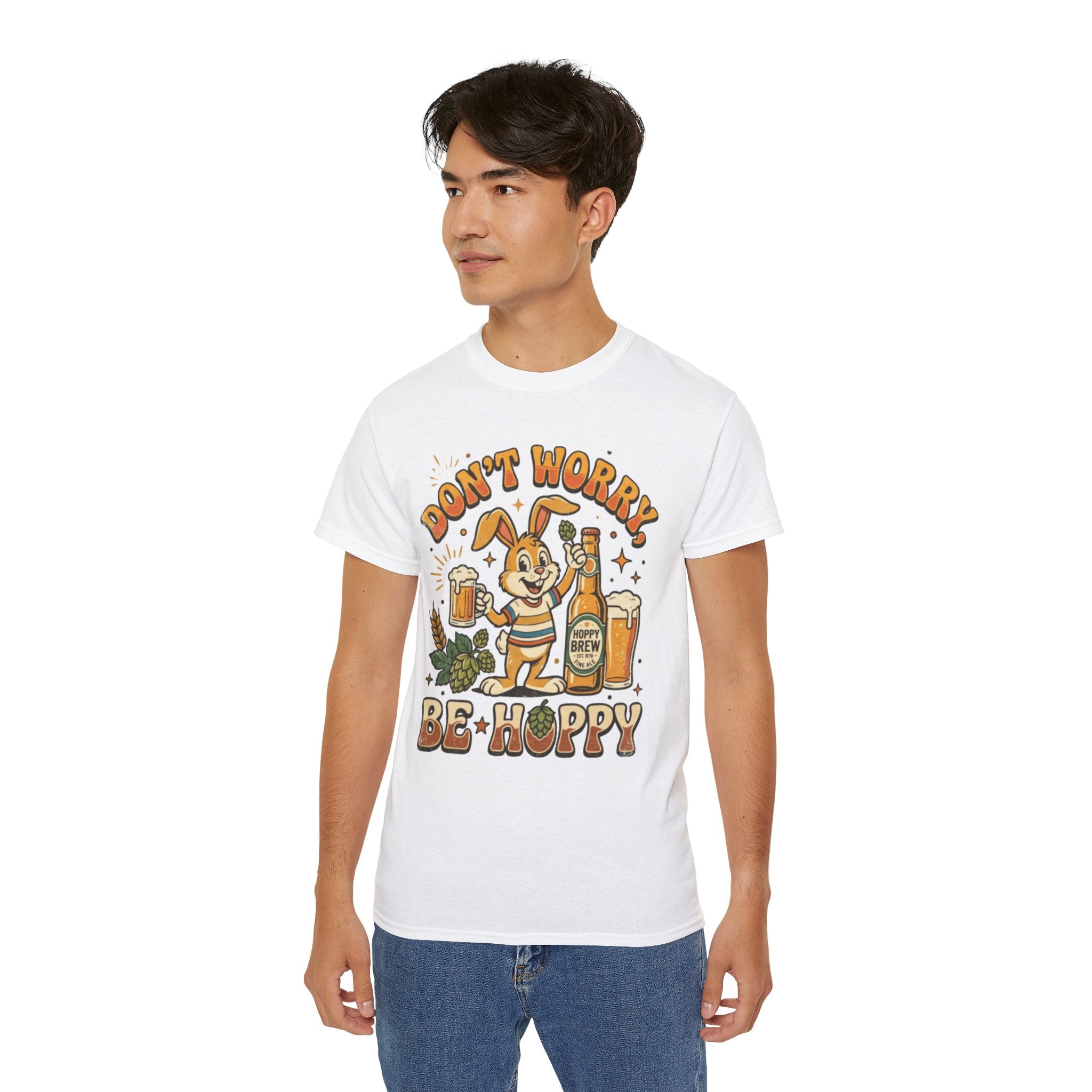 Be Hoppy Beer Bunny T-Shirt — Don’t Worry Be Hoppy Easter Brewery Tee
