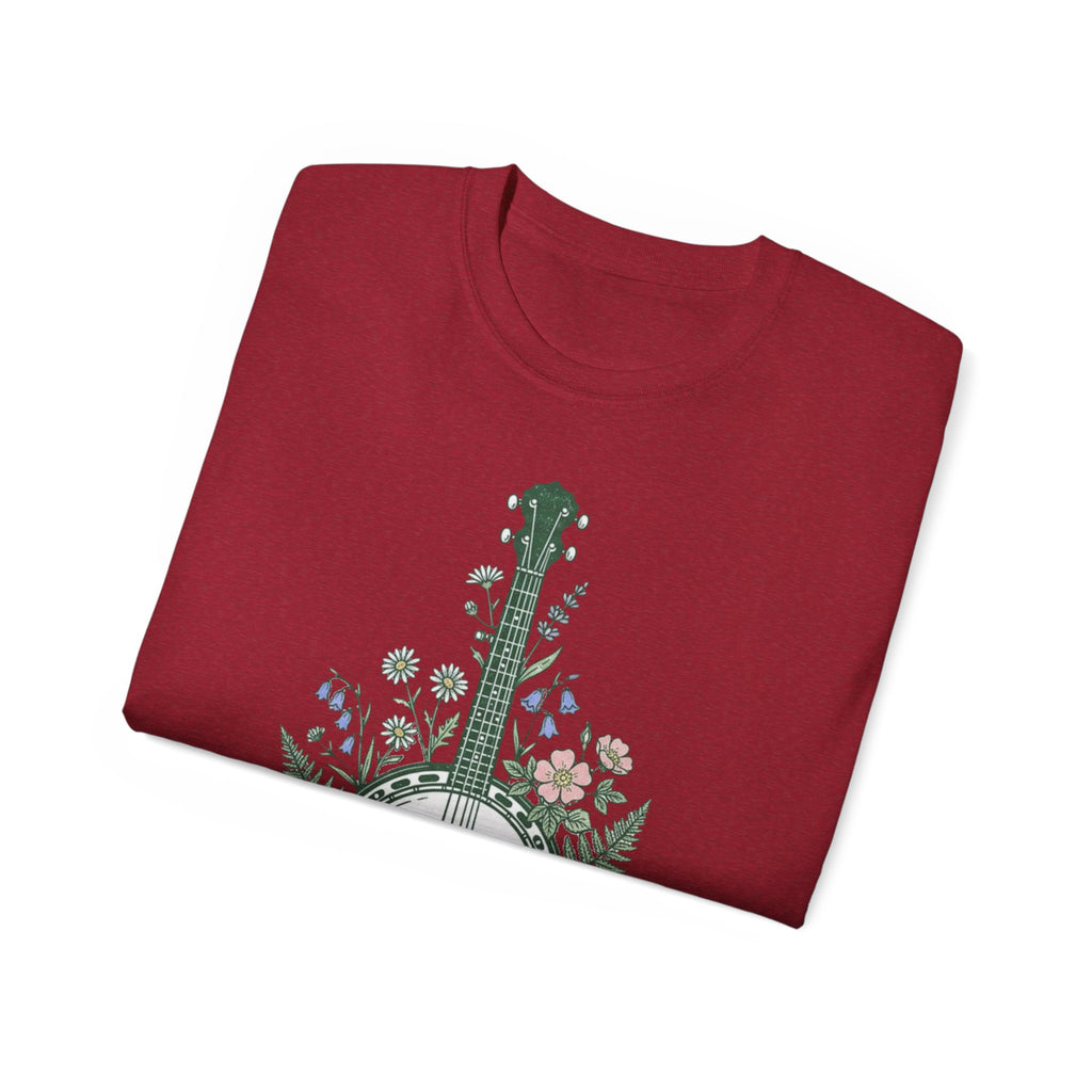Floral Banjo Tee — Botanical Music Graphic T-Shirt