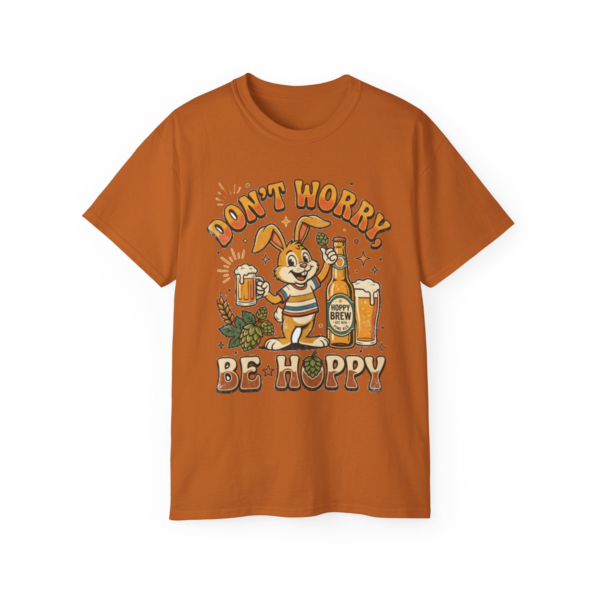 Be Hoppy Beer Bunny T-Shirt — Don’t Worry Be Hoppy Easter Brewery Tee