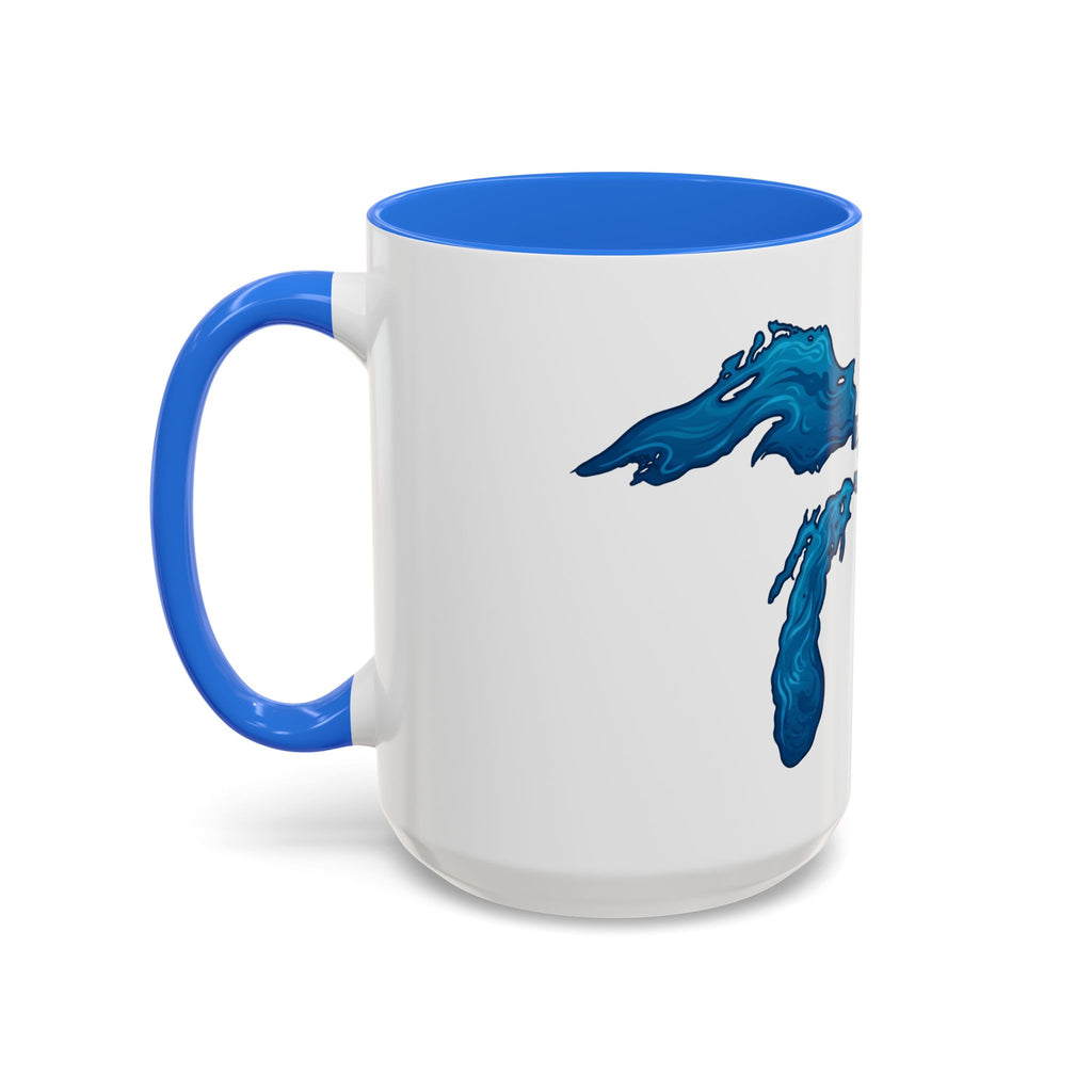 Great Lakes Blue Map Mug — Artistic Lake Michigan & Superior Coffee Cup (11oz/15oz)