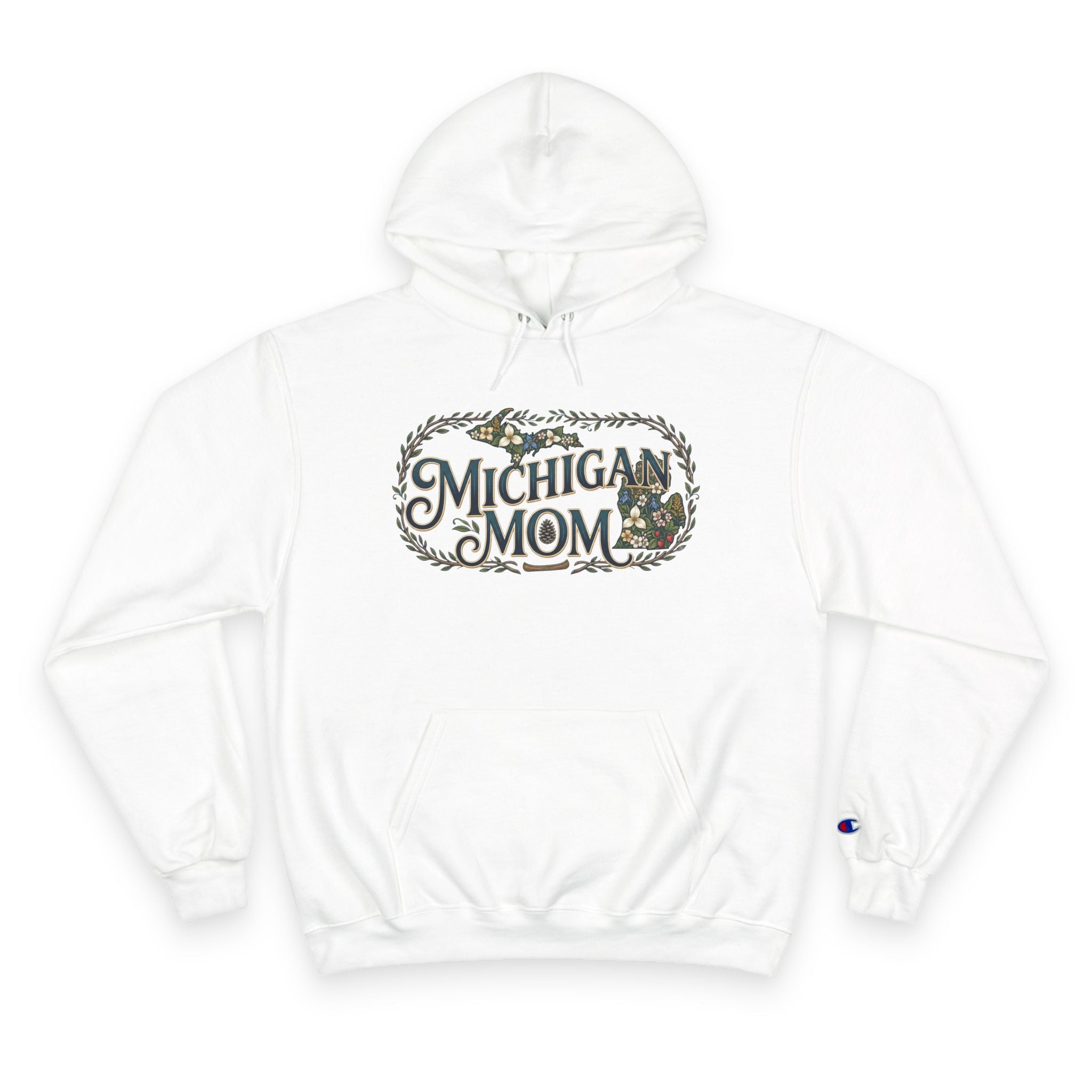 Michigan Mom Hoodie – Champion Pullover with Vintage State Floral Design