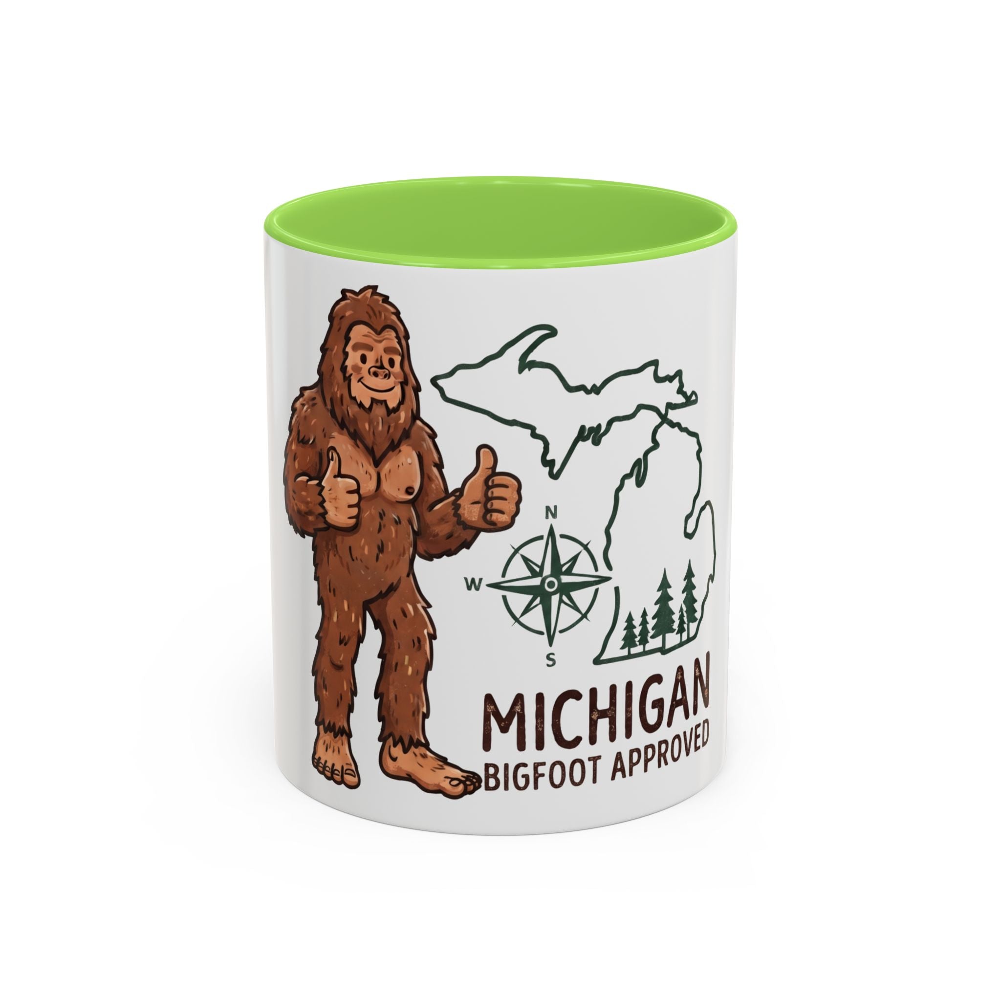 Michigan Bigfoot Approved Coffee Mug — Colorful 11oz/15oz Travel & Camping Gift