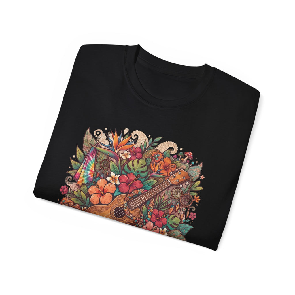 Floral Ukulele T-Shirt — Tropical Guitar & Hibiscus Flower Tee