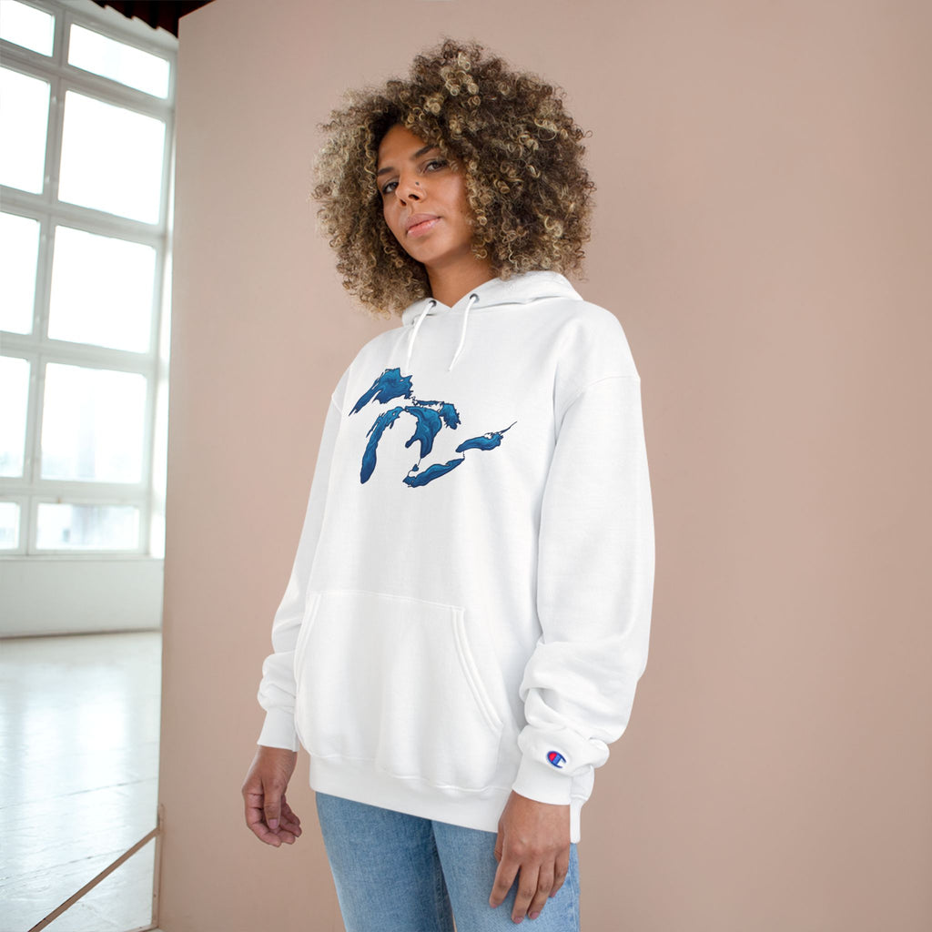 Great Lakes Map Hoodie — Blue Water Illustration on White