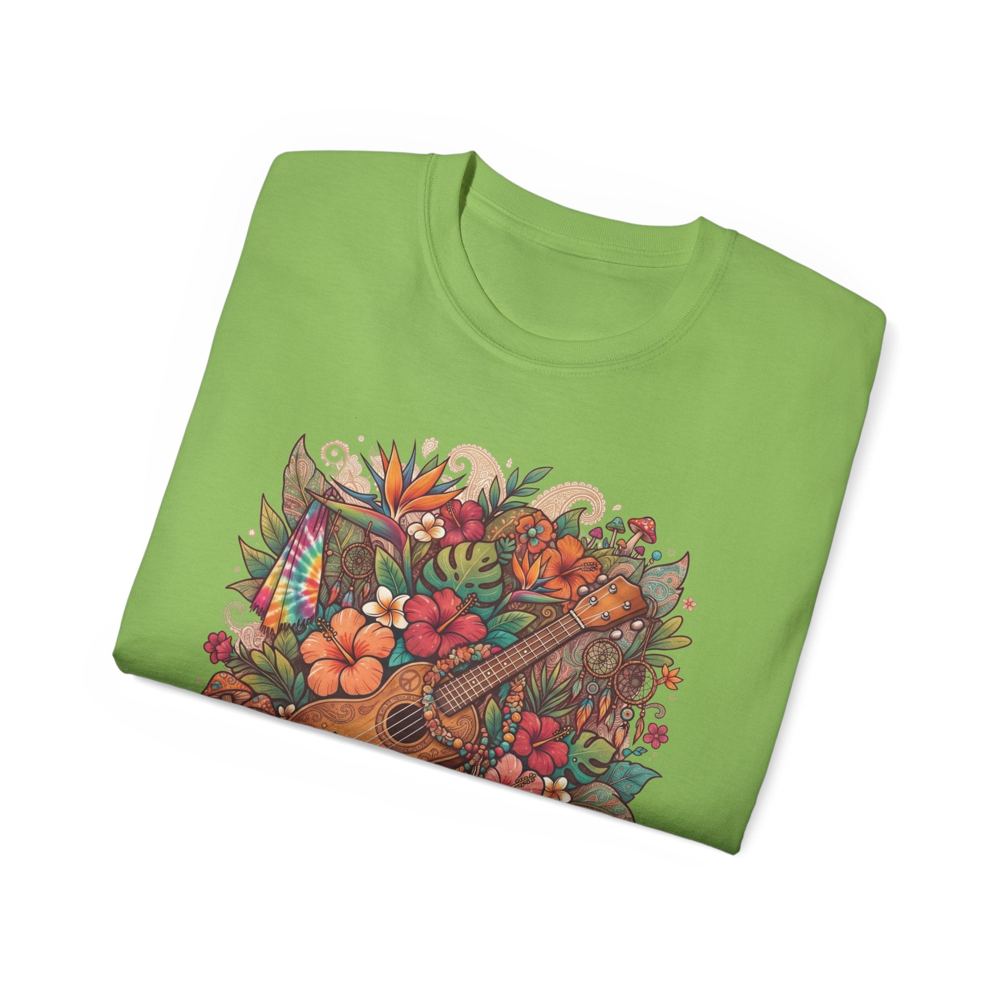 Floral Ukulele T-Shirt — Tropical Guitar & Hibiscus Flower Tee