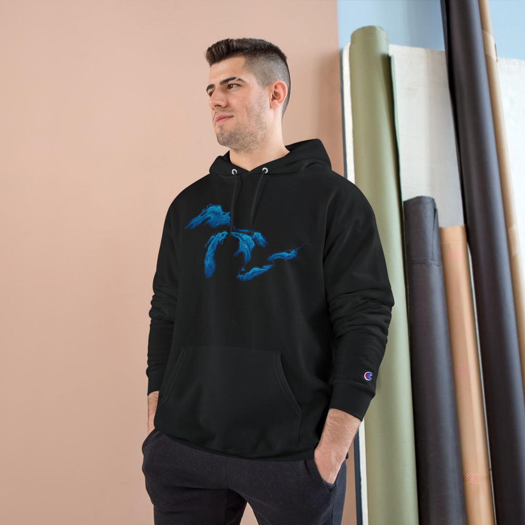 Great Lakes Map Hoodie — Blue Water Illustration on White
