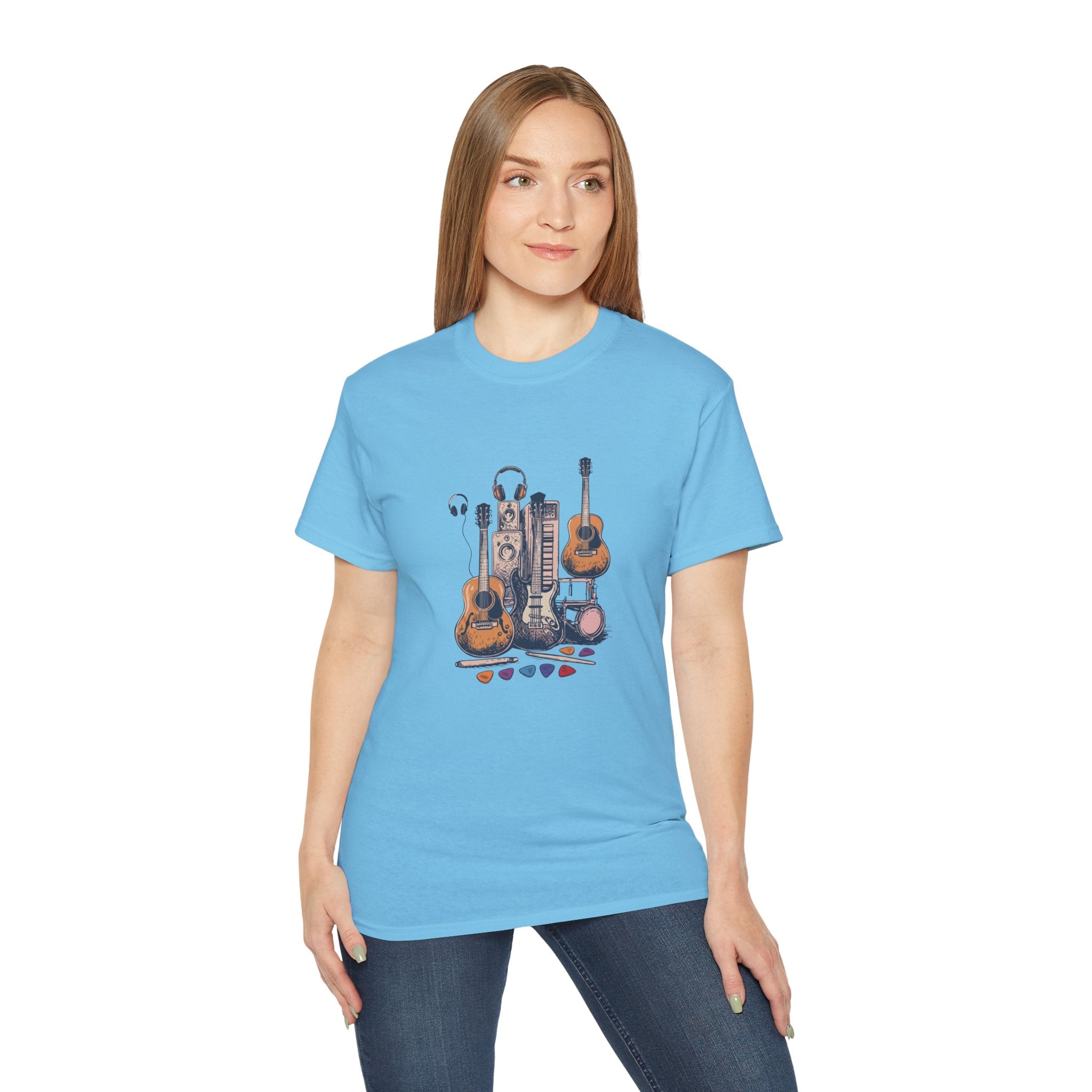 Acoustic Instrument Tee — Guitar, Ukulele & Headphones Graphic T-Shirt