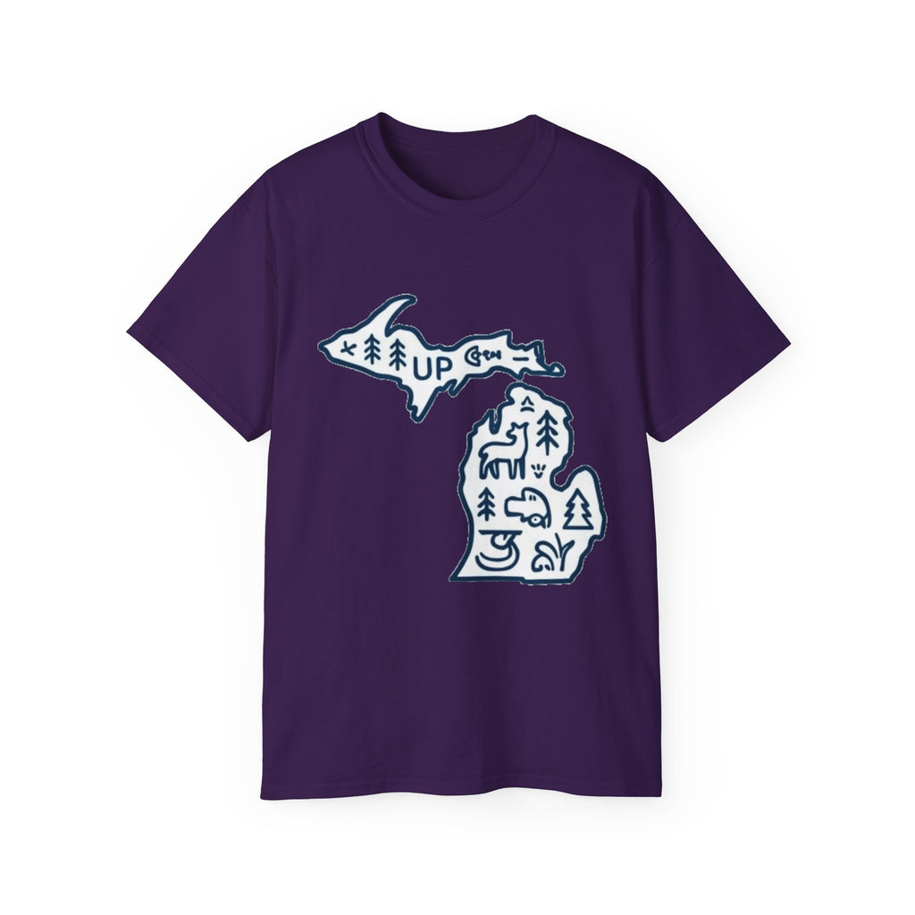 Michigan Outdoor Map T-Shirt — UP & Lower Peninsula Nature Design