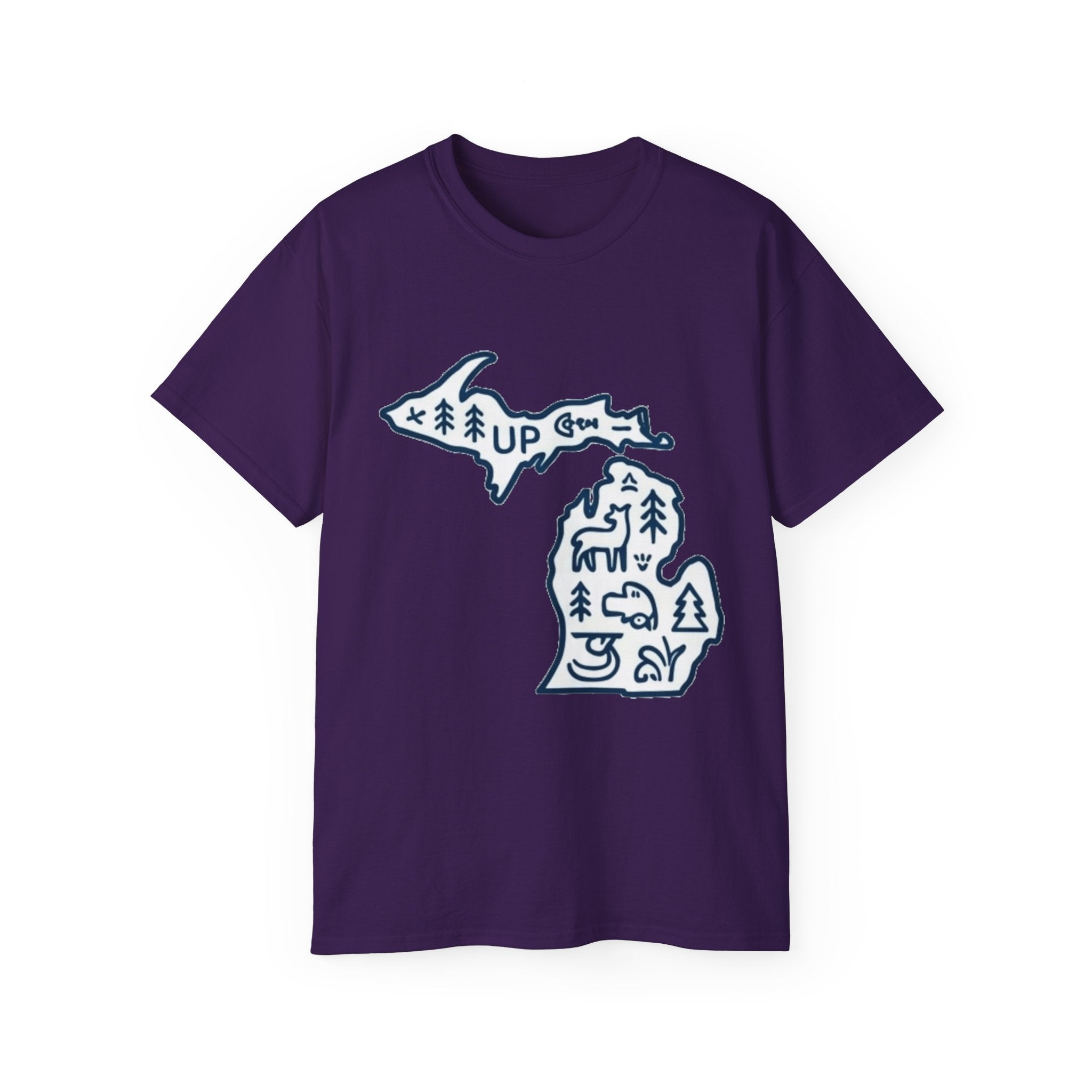 Michigan Outdoor Map T-Shirt — UP & Lower Peninsula Nature Design