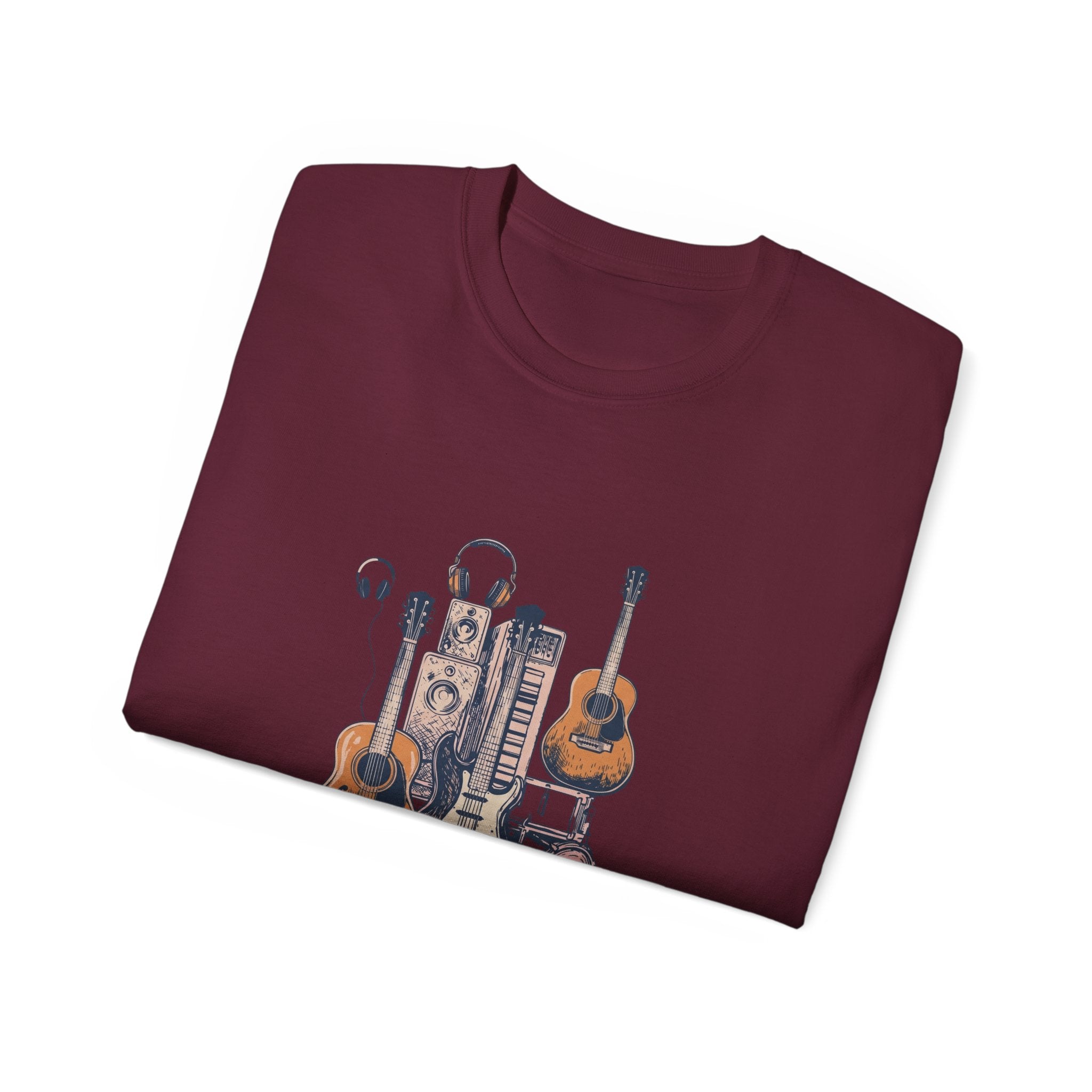 Acoustic Instrument Tee — Guitar, Ukulele & Headphones Graphic T-Shirt