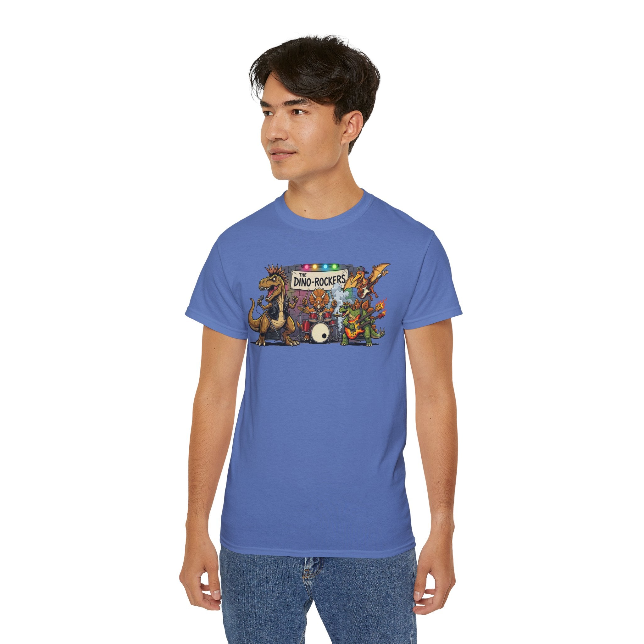 Dino Rockers T-Shirt – Retro Dinosaur Band Graphic Tee