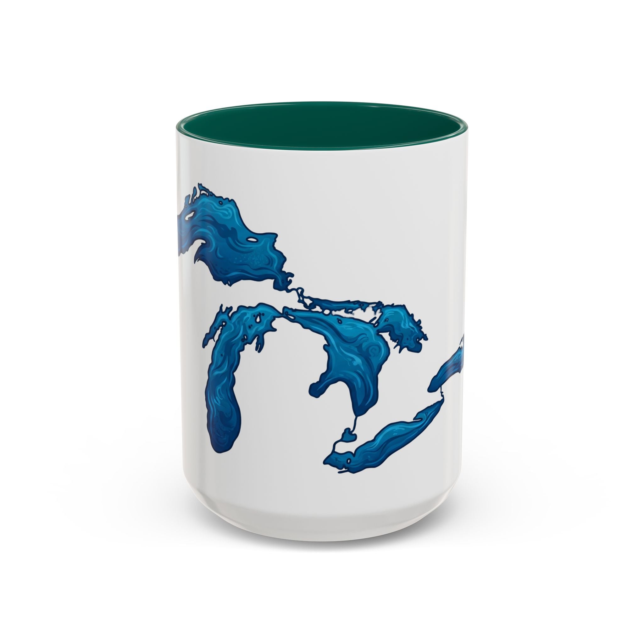 Great Lakes Blue Map Mug — Artistic Lake Michigan & Superior Coffee Cup (11oz/15oz)