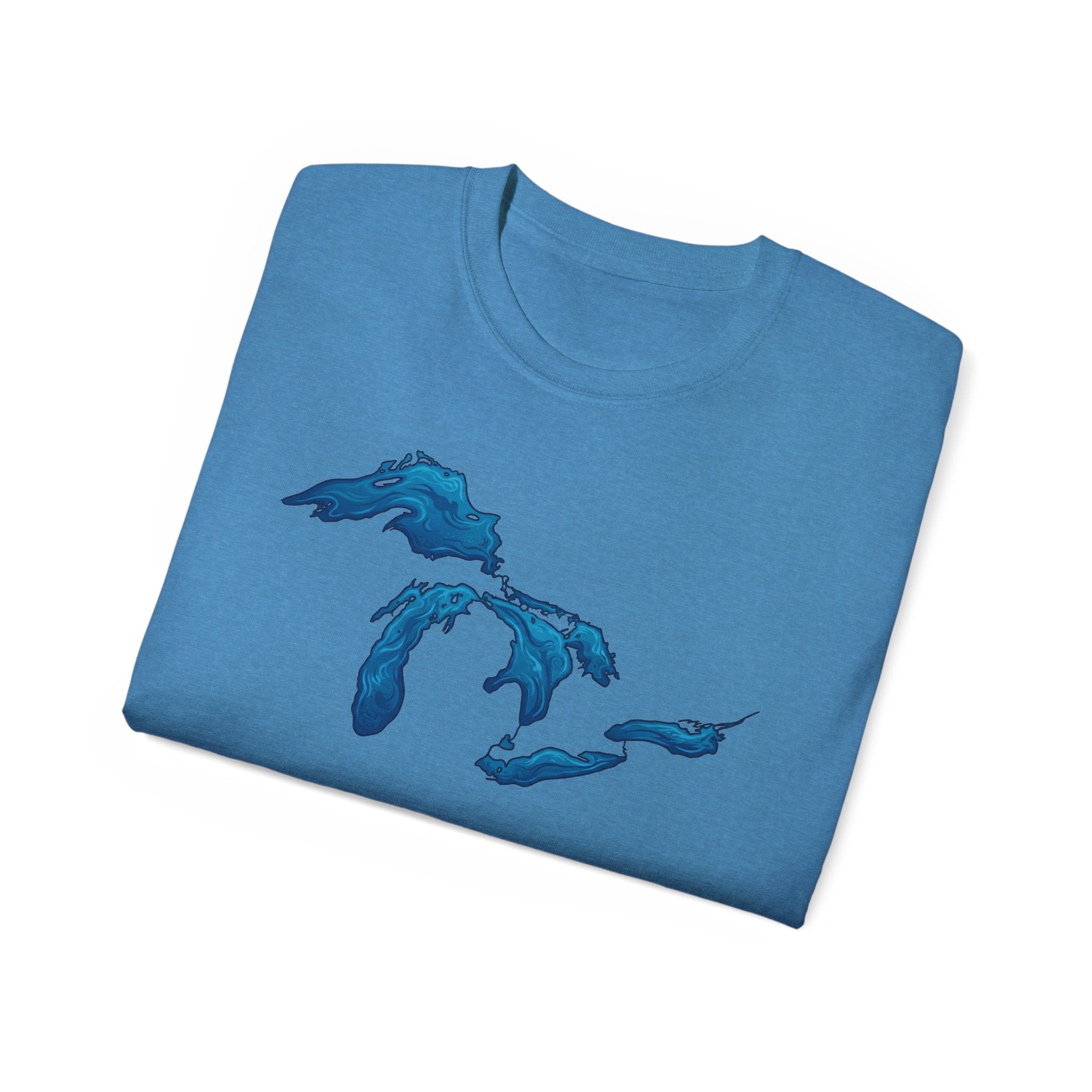 Great Lakes Map T-Shirt — Stylized Blue Lakes Tee
