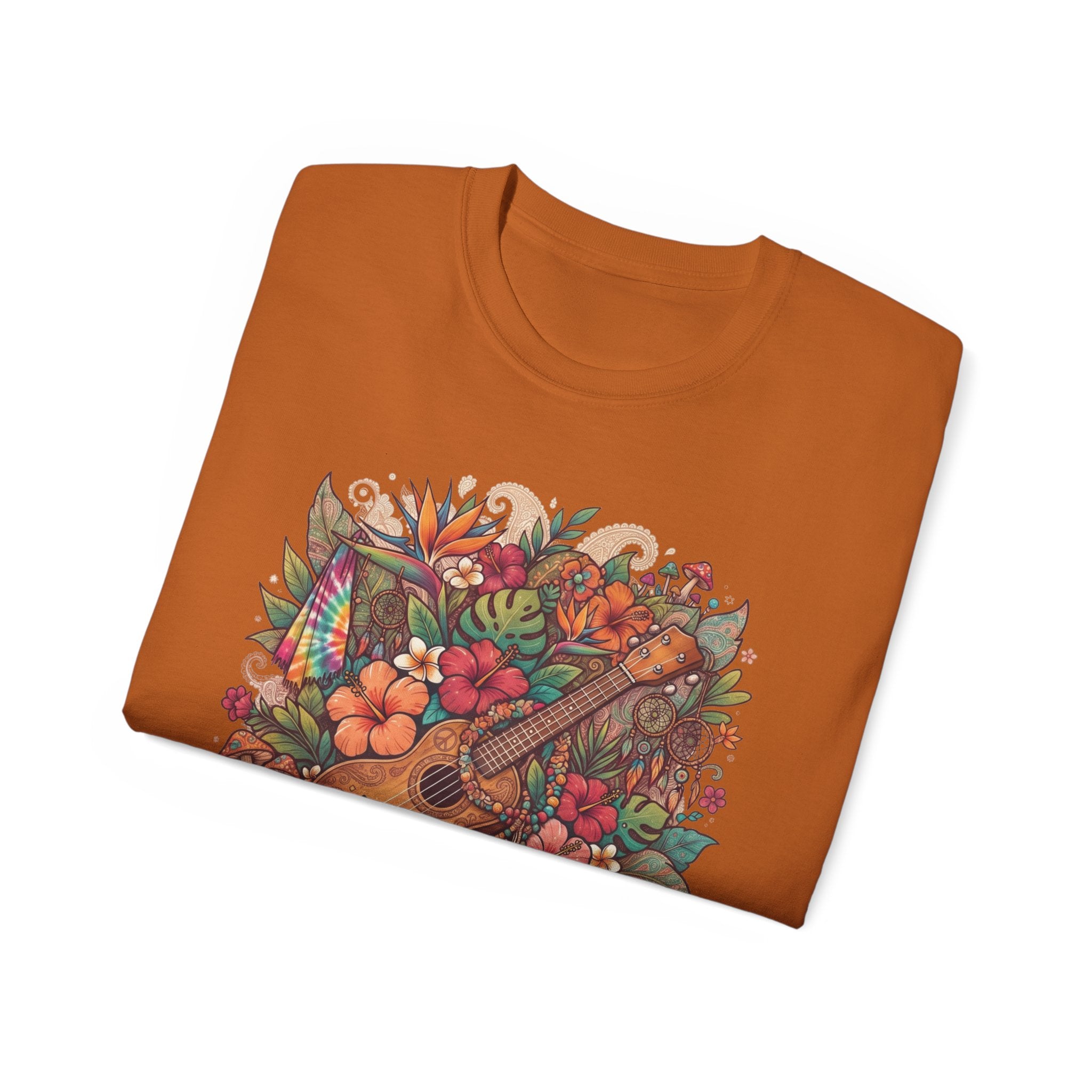 Floral Ukulele T-Shirt — Tropical Guitar & Hibiscus Flower Tee