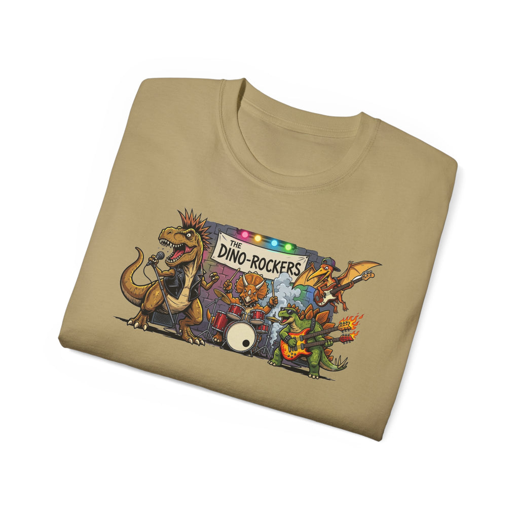 Dino Rockers T-Shirt – Retro Dinosaur Band Graphic Tee