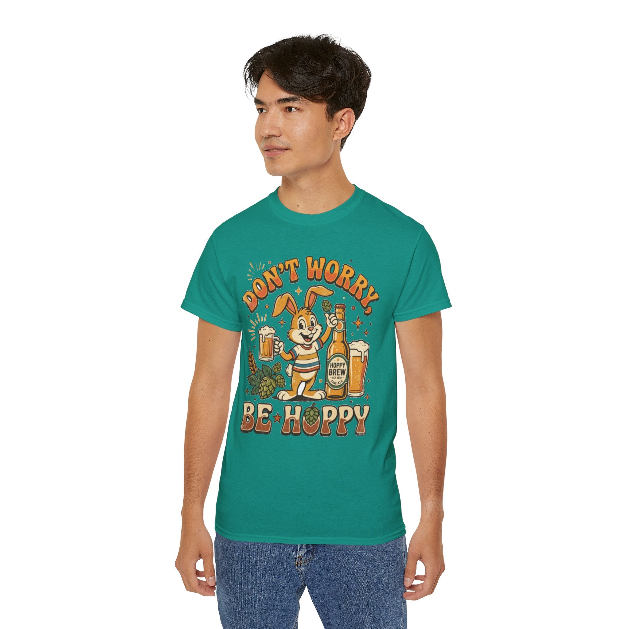 Be Hoppy Beer Bunny T-Shirt — Don’t Worry Be Hoppy Easter Brewery Tee