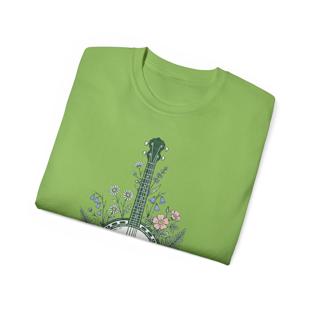 Floral Banjo Tee — Botanical Music Graphic T-Shirt