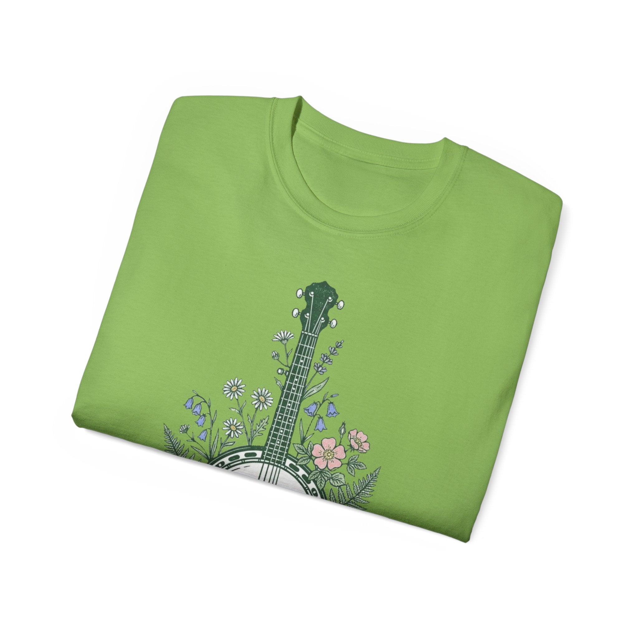Floral Banjo Tee — Botanical Music Graphic T-Shirt