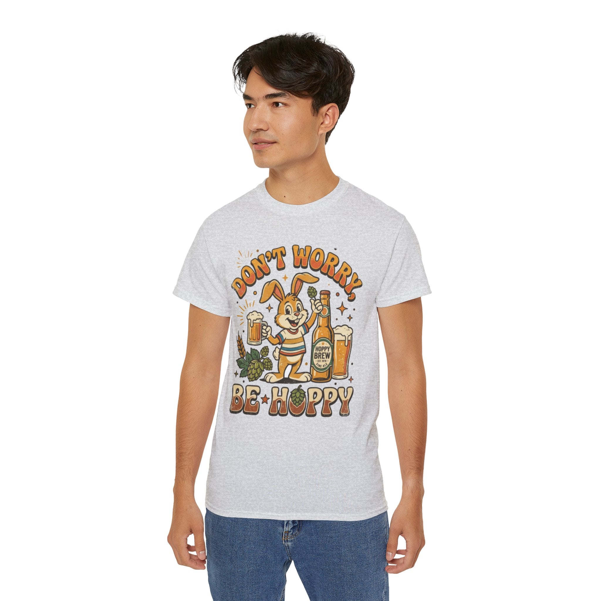 Be Hoppy Beer Bunny T-Shirt — Don’t Worry Be Hoppy Easter Brewery Tee