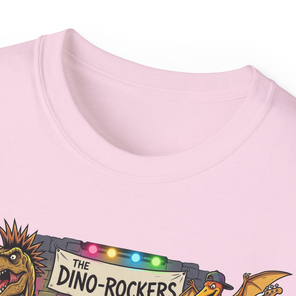 Dino Rockers T-Shirt – Retro Dinosaur Band Graphic Tee