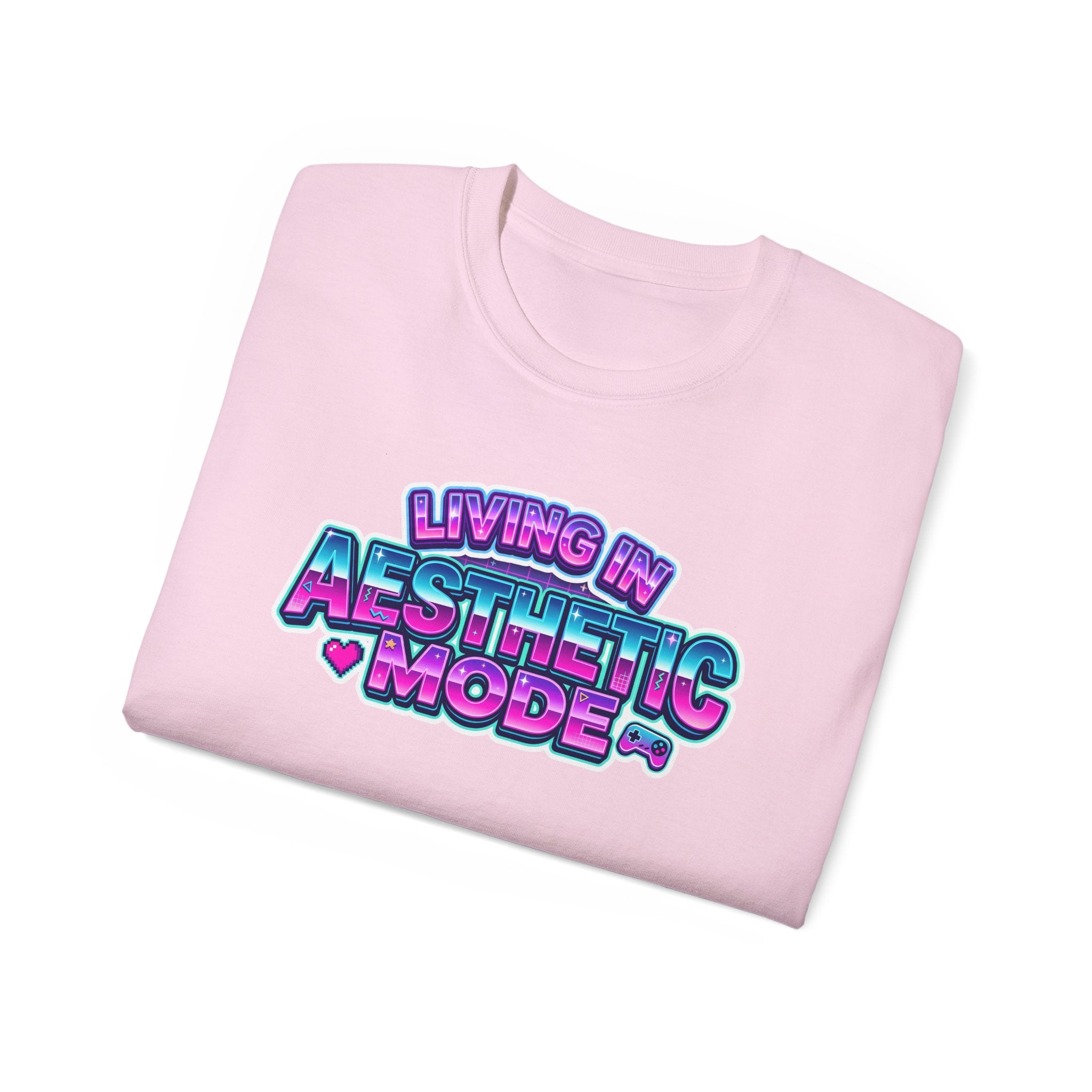 "Living in Aesthetic Mode" Retro Vaporwave Graphic Tee
