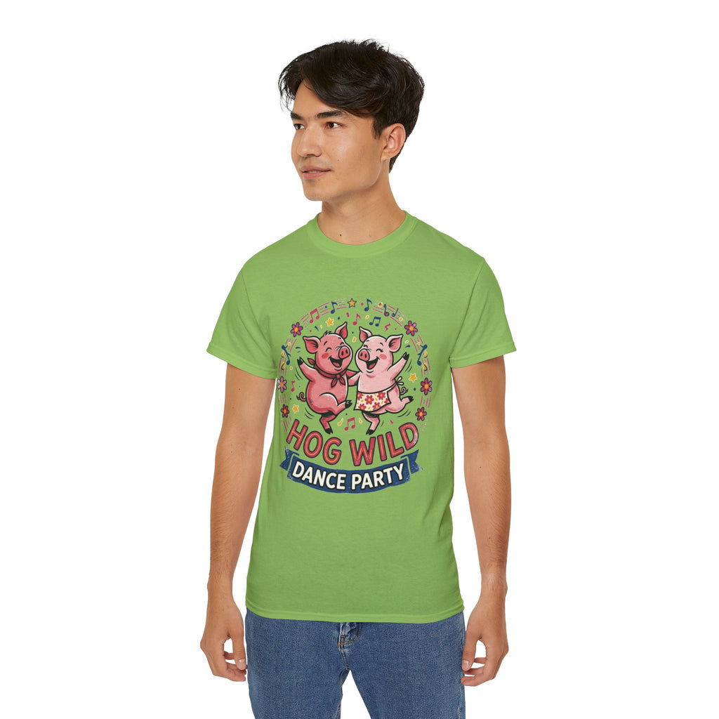 Hog Wild Dance Party Tee — Cute Dancing Pigs Graphic T-Shirt