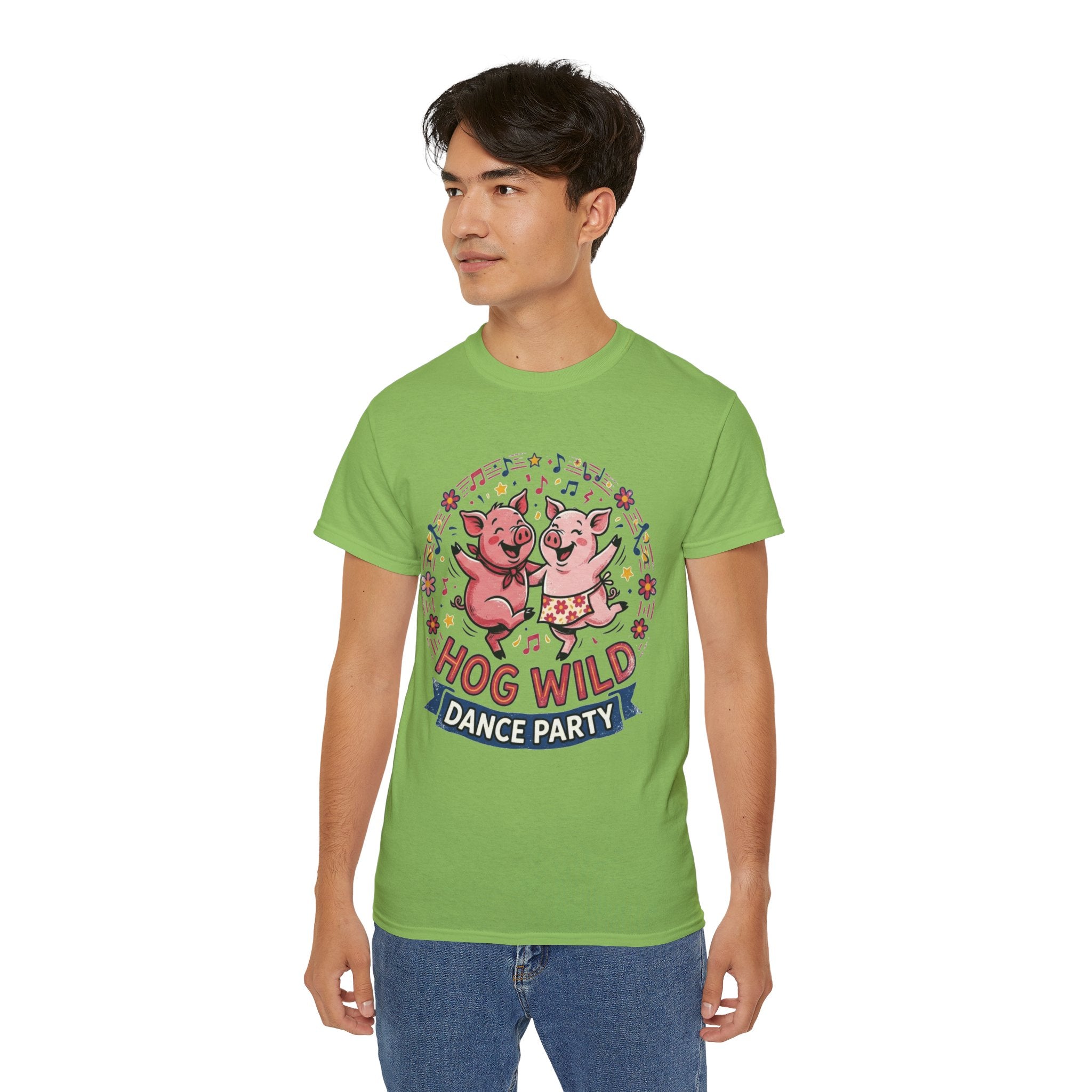 Hog Wild Dance Party Tee — Cute Dancing Pigs Graphic T-Shirt