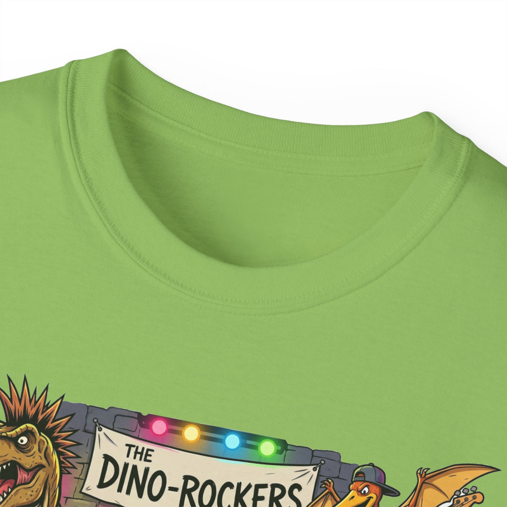 Dino Rockers T-Shirt – Retro Dinosaur Band Graphic Tee