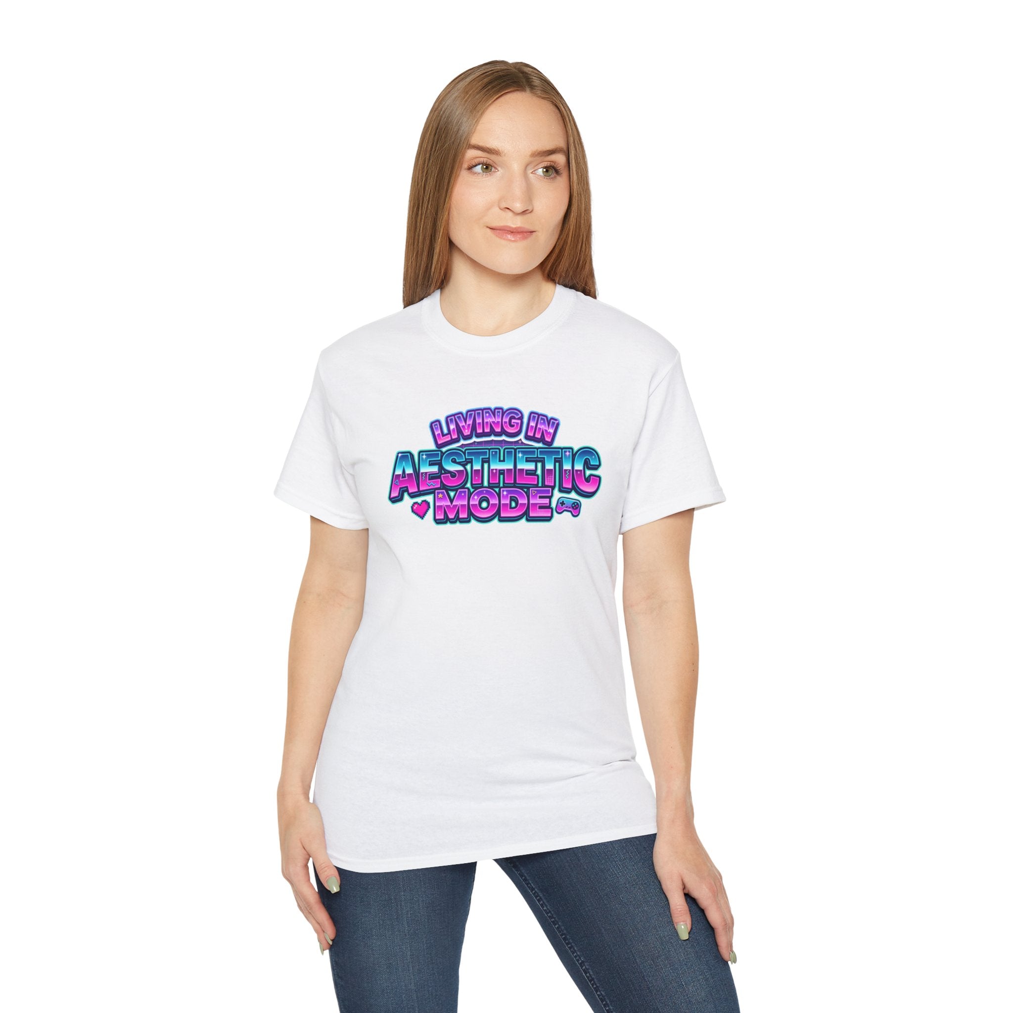 "Living in Aesthetic Mode" Retro Vaporwave Graphic Tee